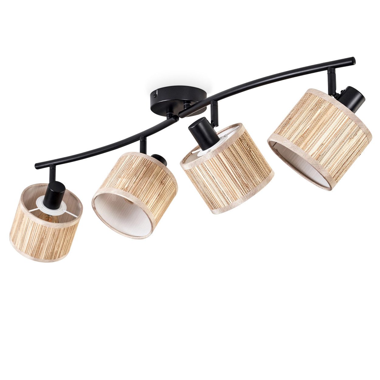 Deckenleuchte moderne Deckenlampe aus Metall/Holz/Stoff in Schwarz/Natur/Beige