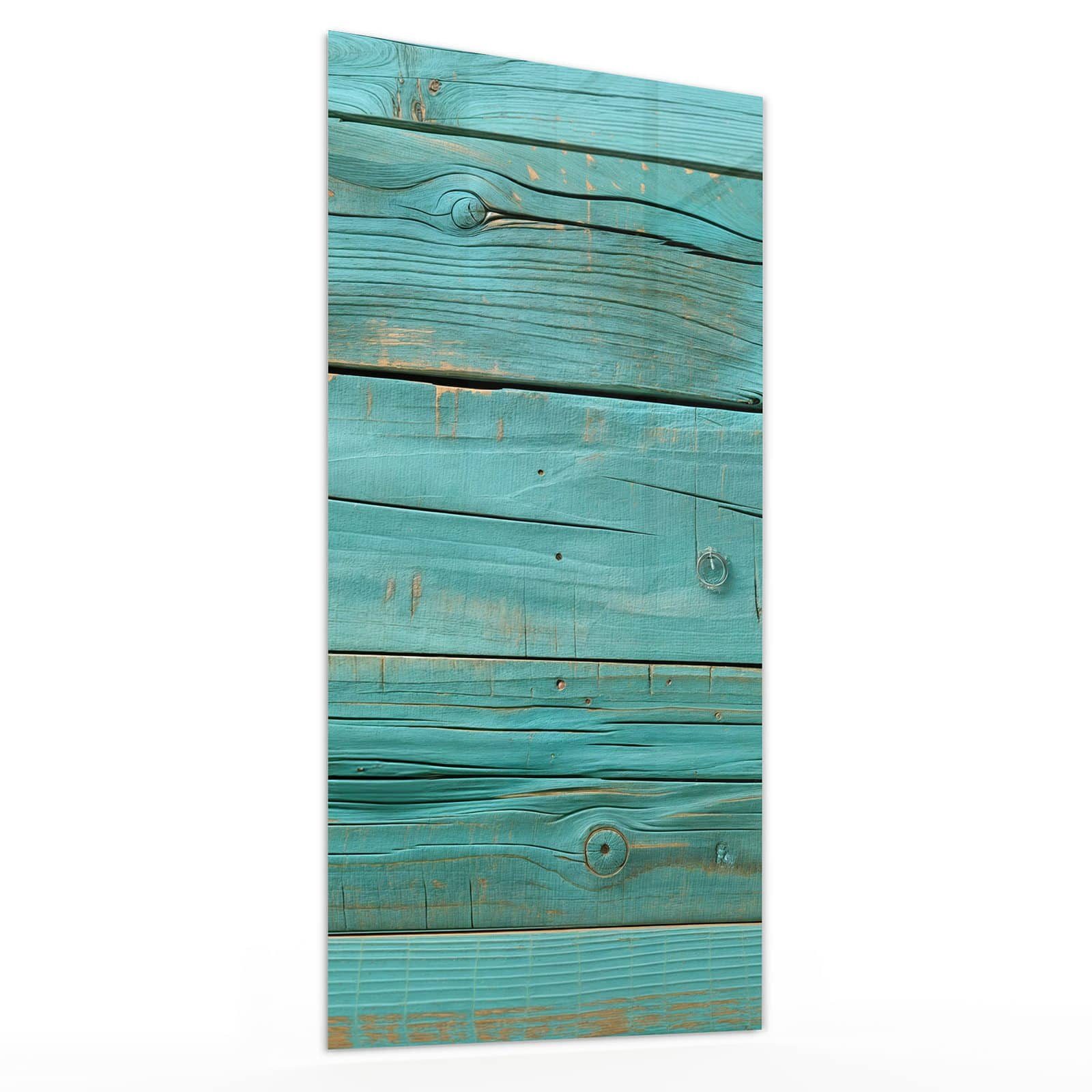 Primedeco Glasbild Wandbild Holzplanken Türkis mit Aufhängung, Holz (21 verschiedene Größen, 1 St), Elegante Aufhängung