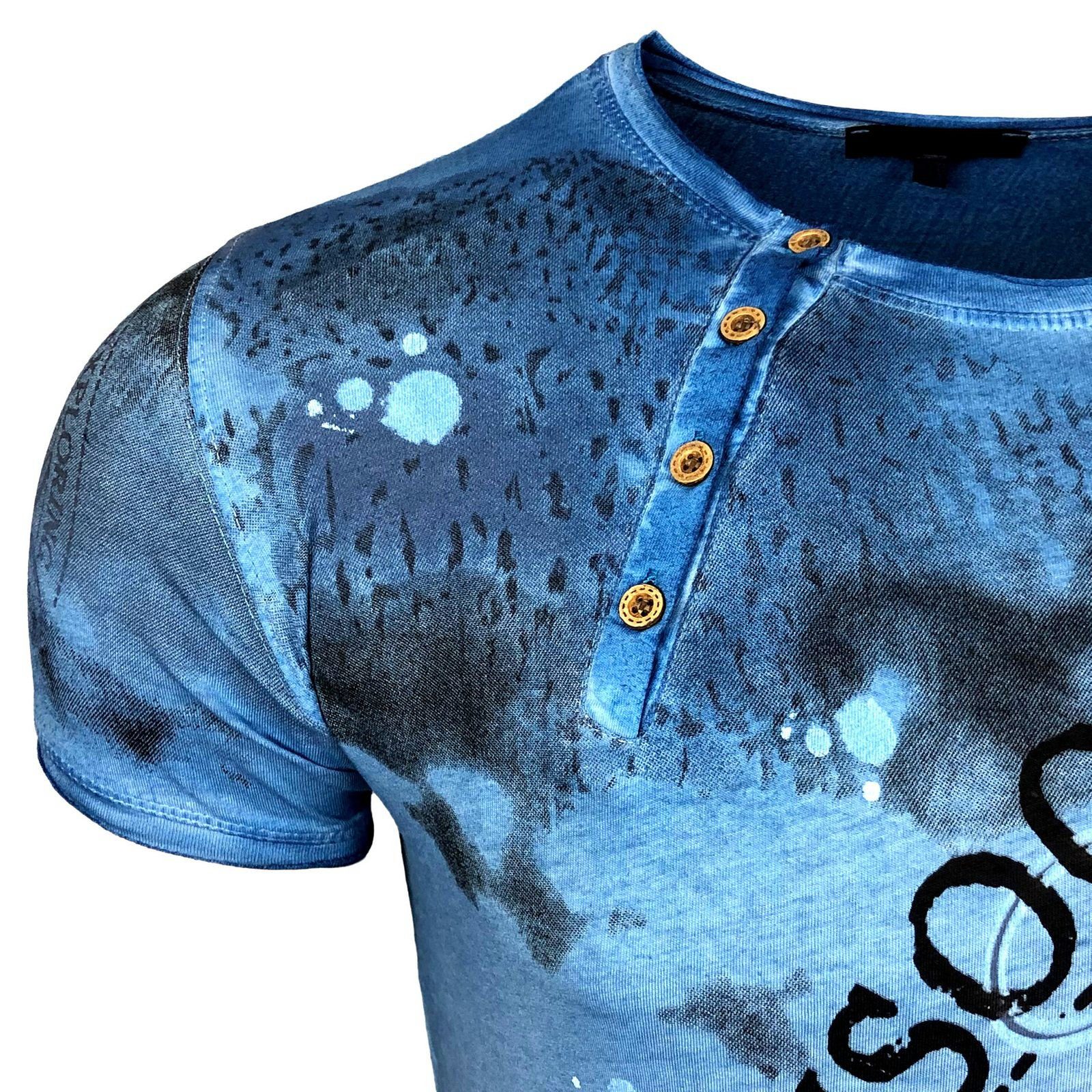 Rusty Neal T-Shirt mit mehrfarbig Print großem blau