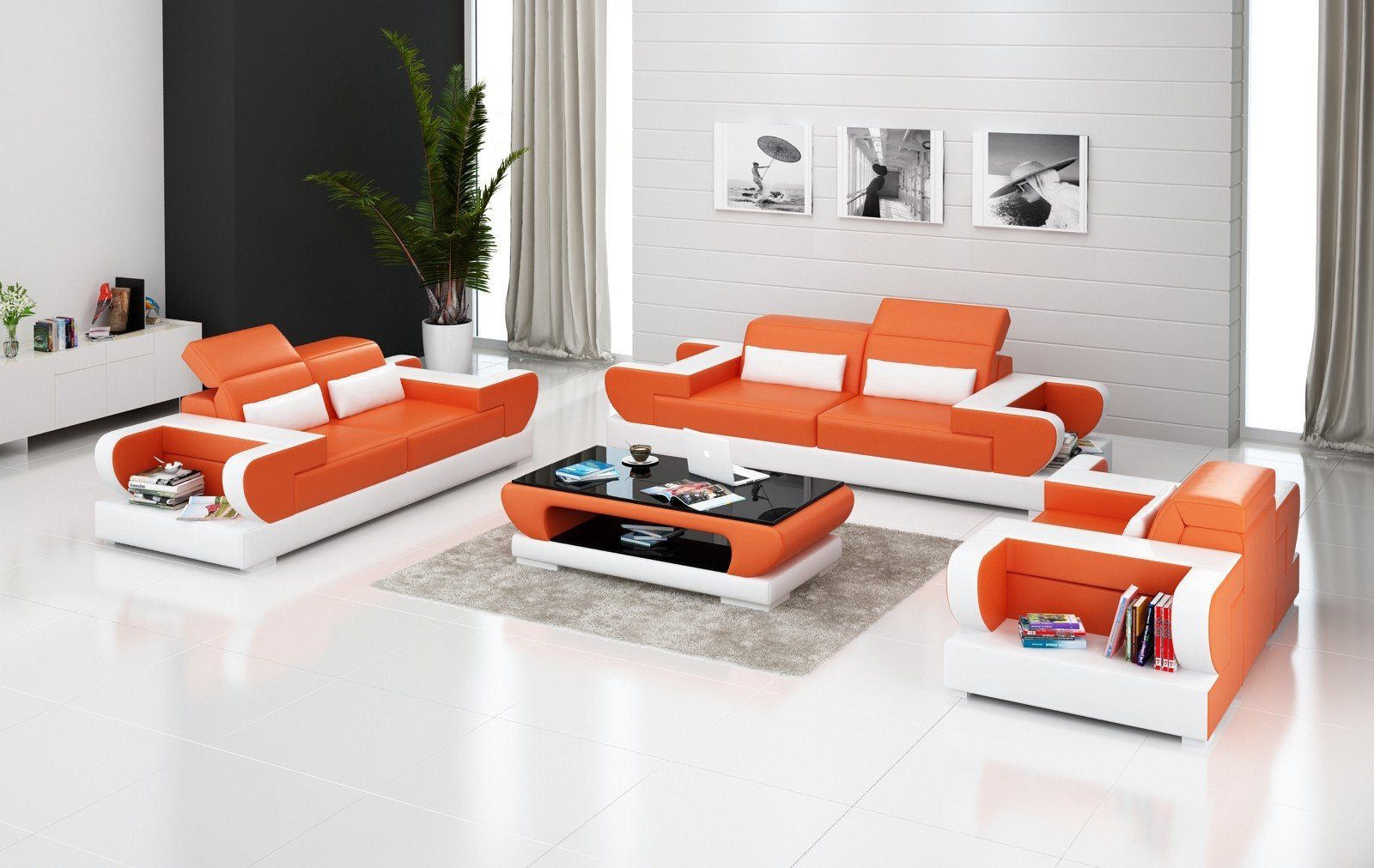 Luxus Sofa 3+2 Neu, in Orange Europe Rote modernes Design Sofagarnitur Stilvoll Made JVmoebel