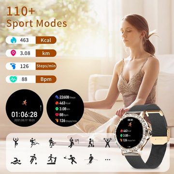 Fitonus Damen mit Telefonfunktion Touchscreen Smartwatch (1.3 Zoll, Andriod iOS), mit Periodenverfolgung, 110+ Sport, Herzfrequenz, SpO2 Schlafmonitor
