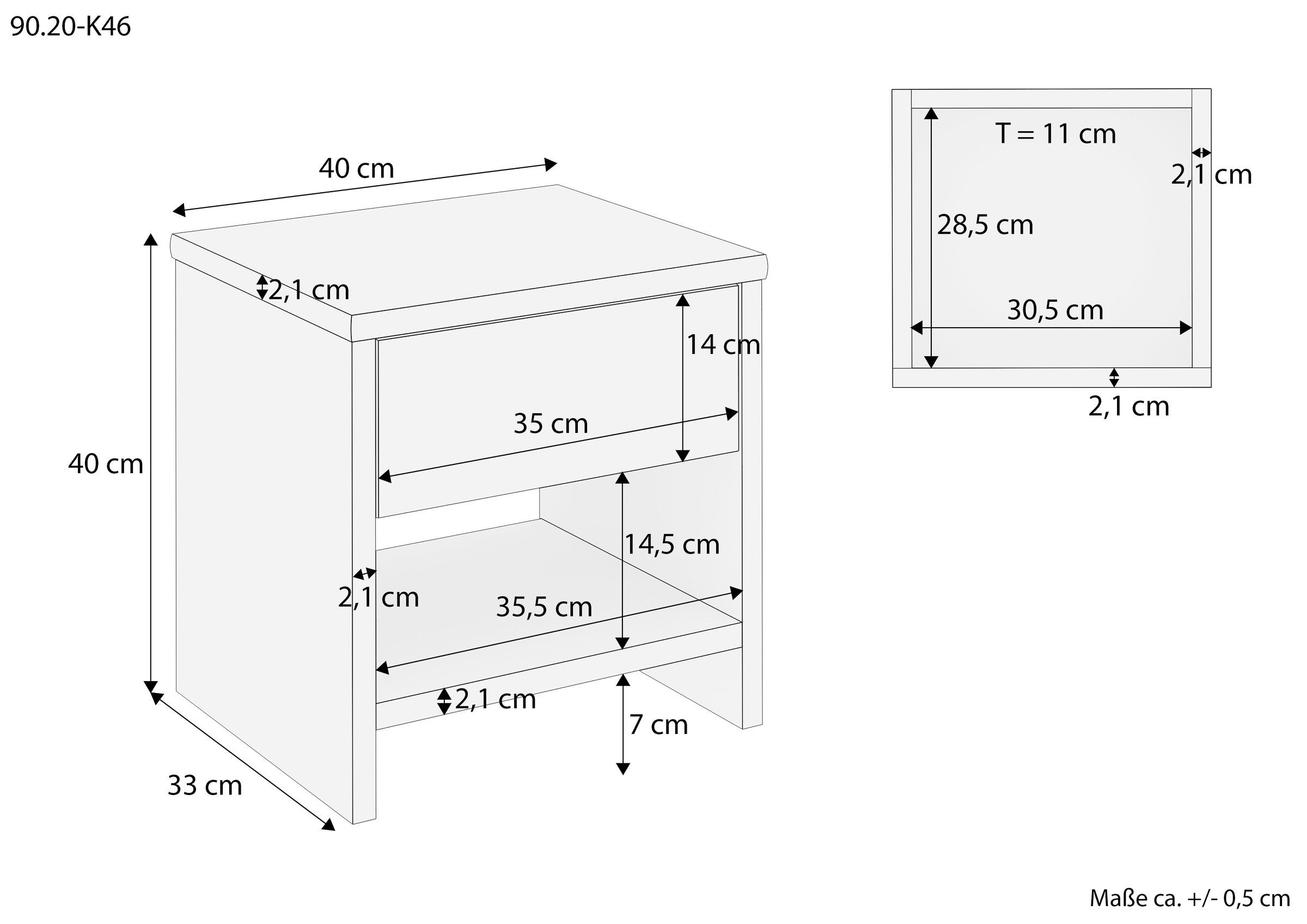ERST-HOLZ Nachtkommode Nachtkommode Nachttisch Eiche geölt 90.20-K46, 90.20-K46 Nachkommode Eiche geölt