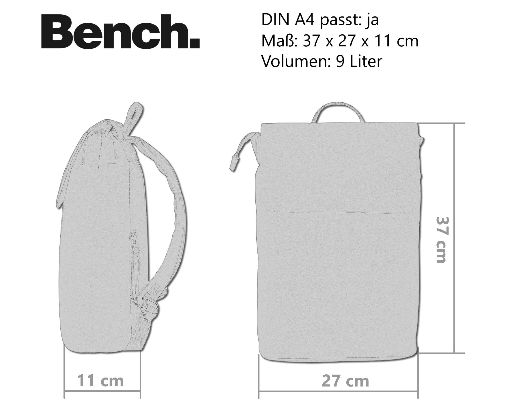 Bench. Cityrucksack Rucksack Bench Loft York klein Damenrucksack Tasche, DIN A4 Medium Damen Handtasche mit Geheimfach 64200 + Schlüsselbörse