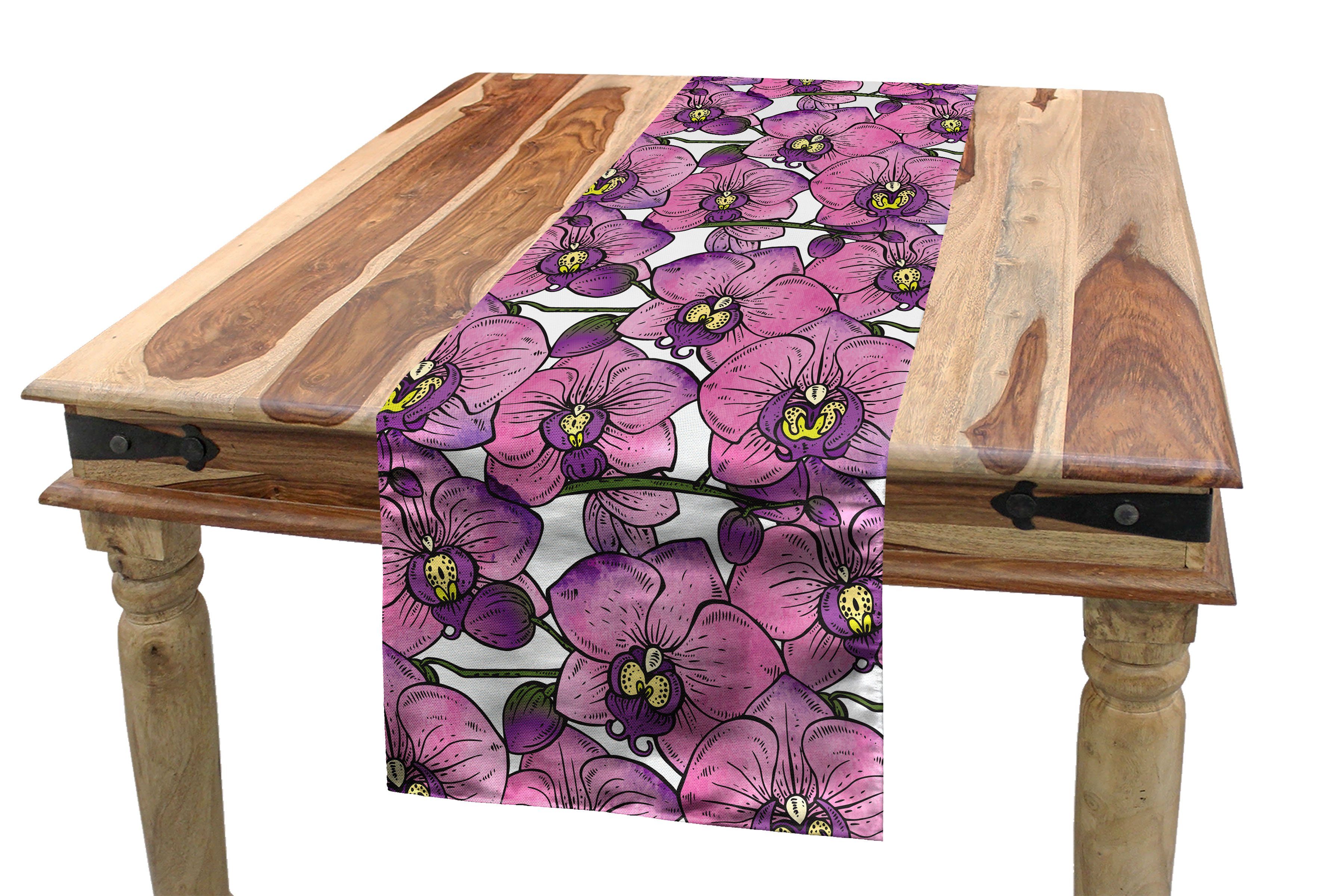 Abakuhaus Tischläufer Esszimmer Küche Rechteckiger Dekorativer Tischläufer, Blume Exotische Orchideen-Blüten