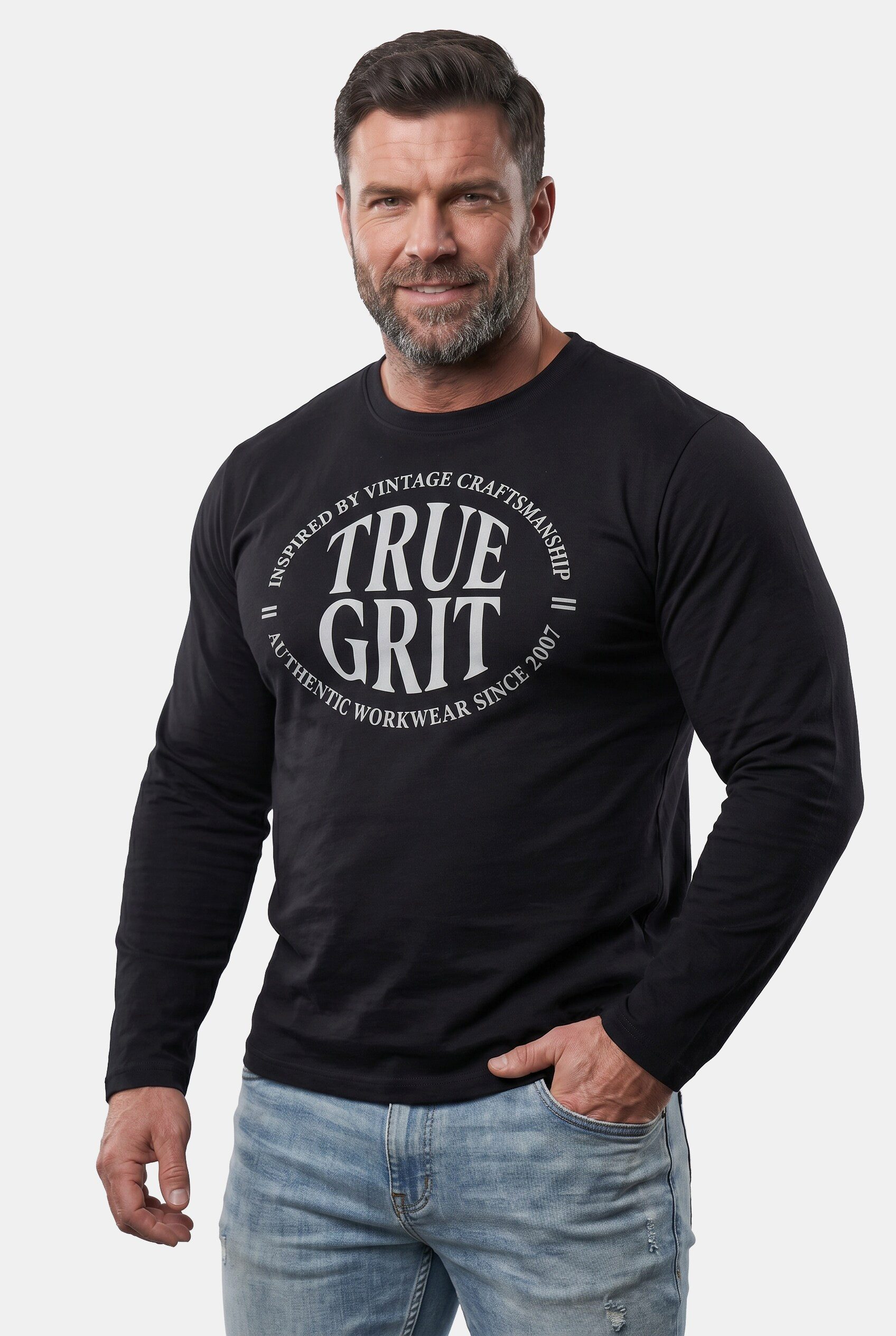 Men Plus T-Shirt Langarmshirt Rundhals Rücken Print bis 8 XL