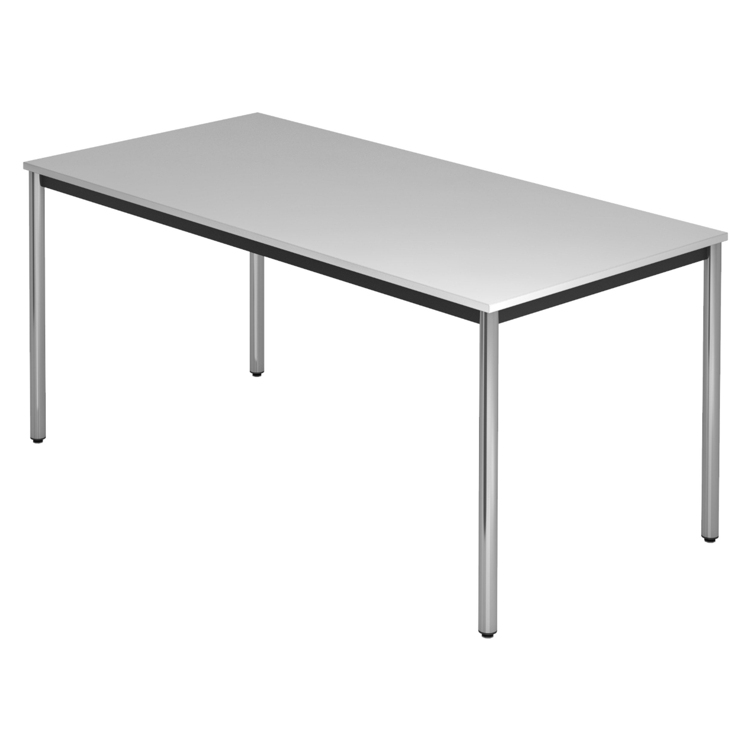 bümö Konferenztisch Besprechungstisch Serie-D, Rechteck: 160x80 cm - Dekor: Grau - Gestell: Rundrohr verchromt