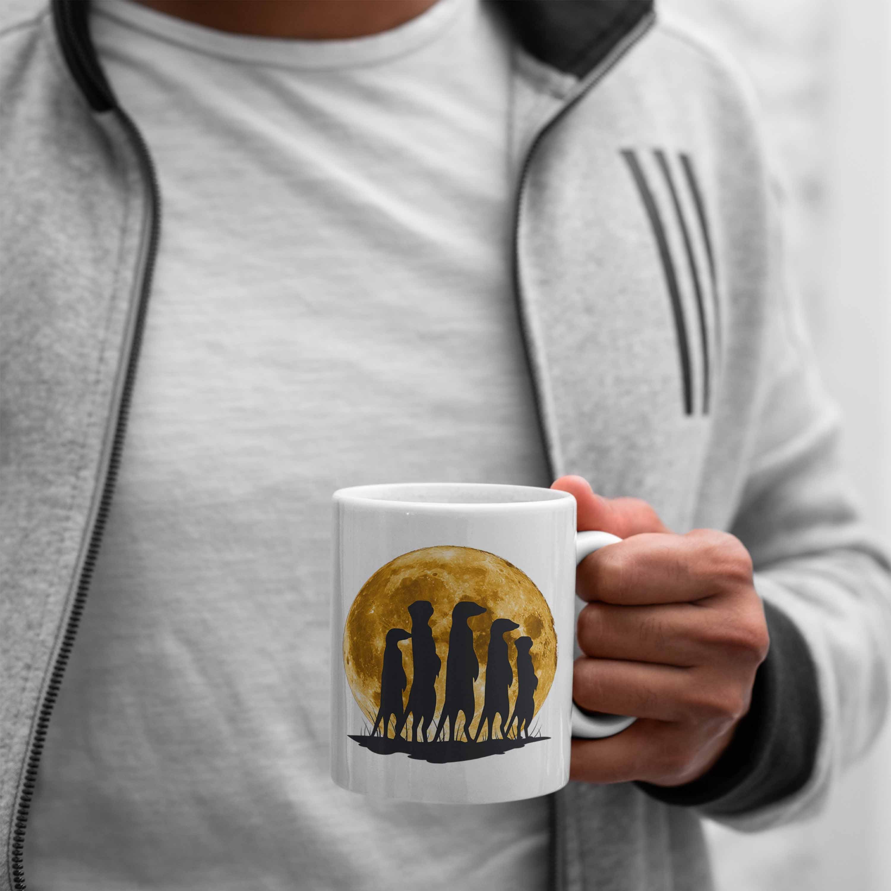 Trendation Tasse Erdmännchen Tasse für Tierliebhaber Weiss Mondgrafik Geschenk