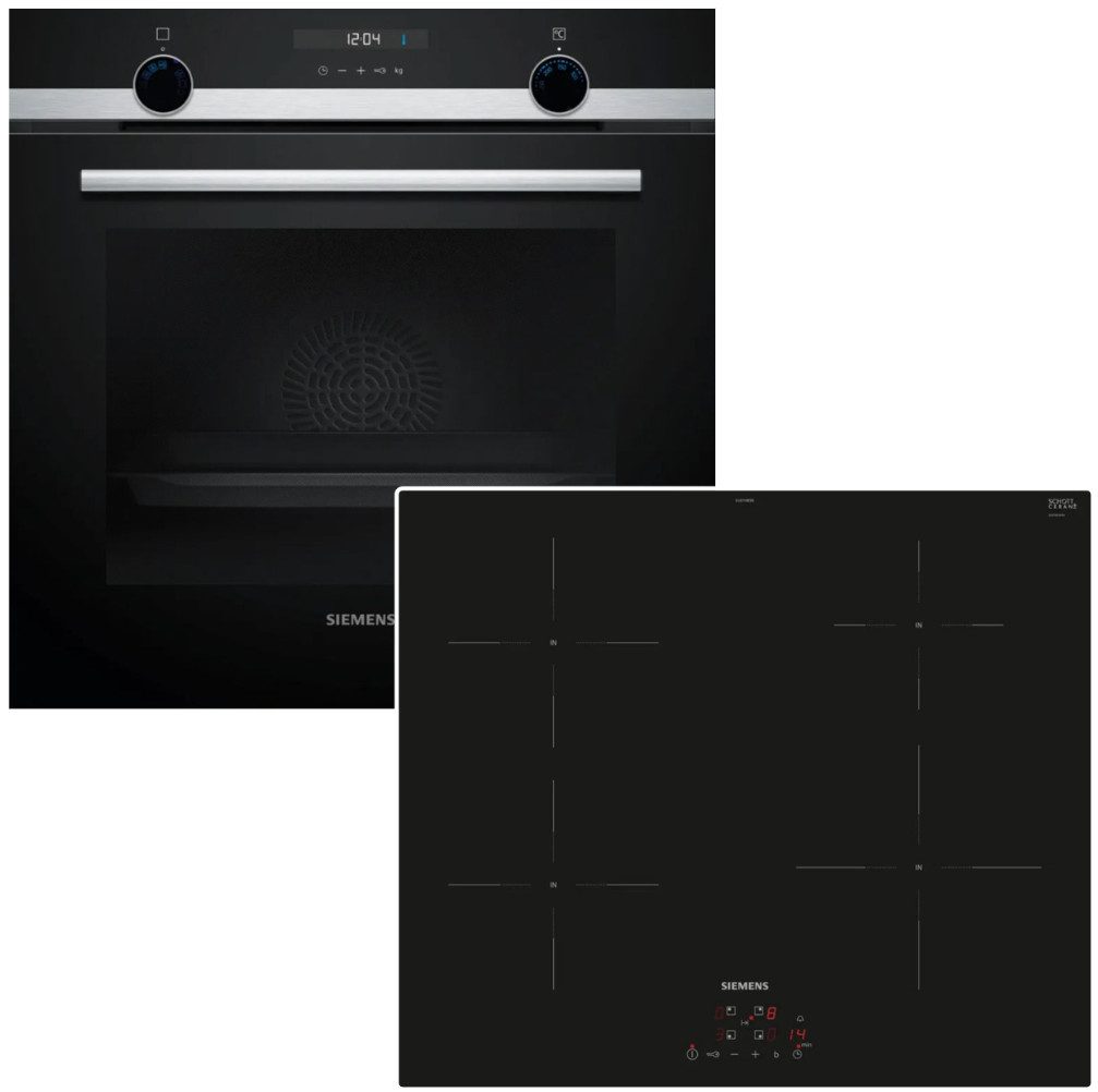 SIEMENS Backofen-Set Backofen Teleskopauszug EcoClean + Induktionskochfeld Booster Touch, mit 1-fach Teilauszug, Hydrolyse