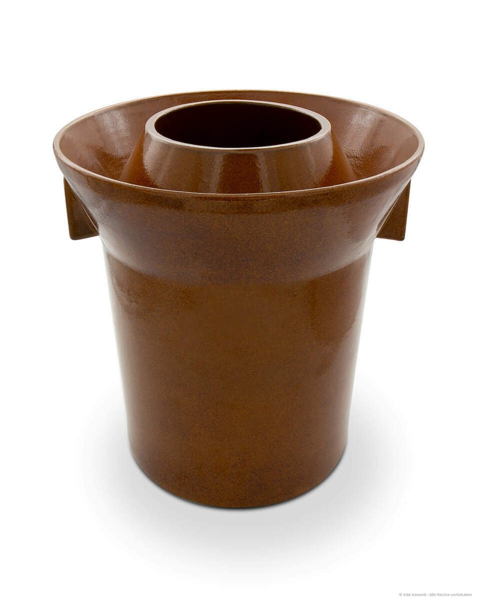 KERAZO Fermentationsglas Premium 10L Gärtopf Sauerkrauttopf Gurkentopf Rumtopf mit Deckel+Stein, Keramik, Mit Wasserrinne, robuste Keramik, lebensmittelecht, für Sauerkraut