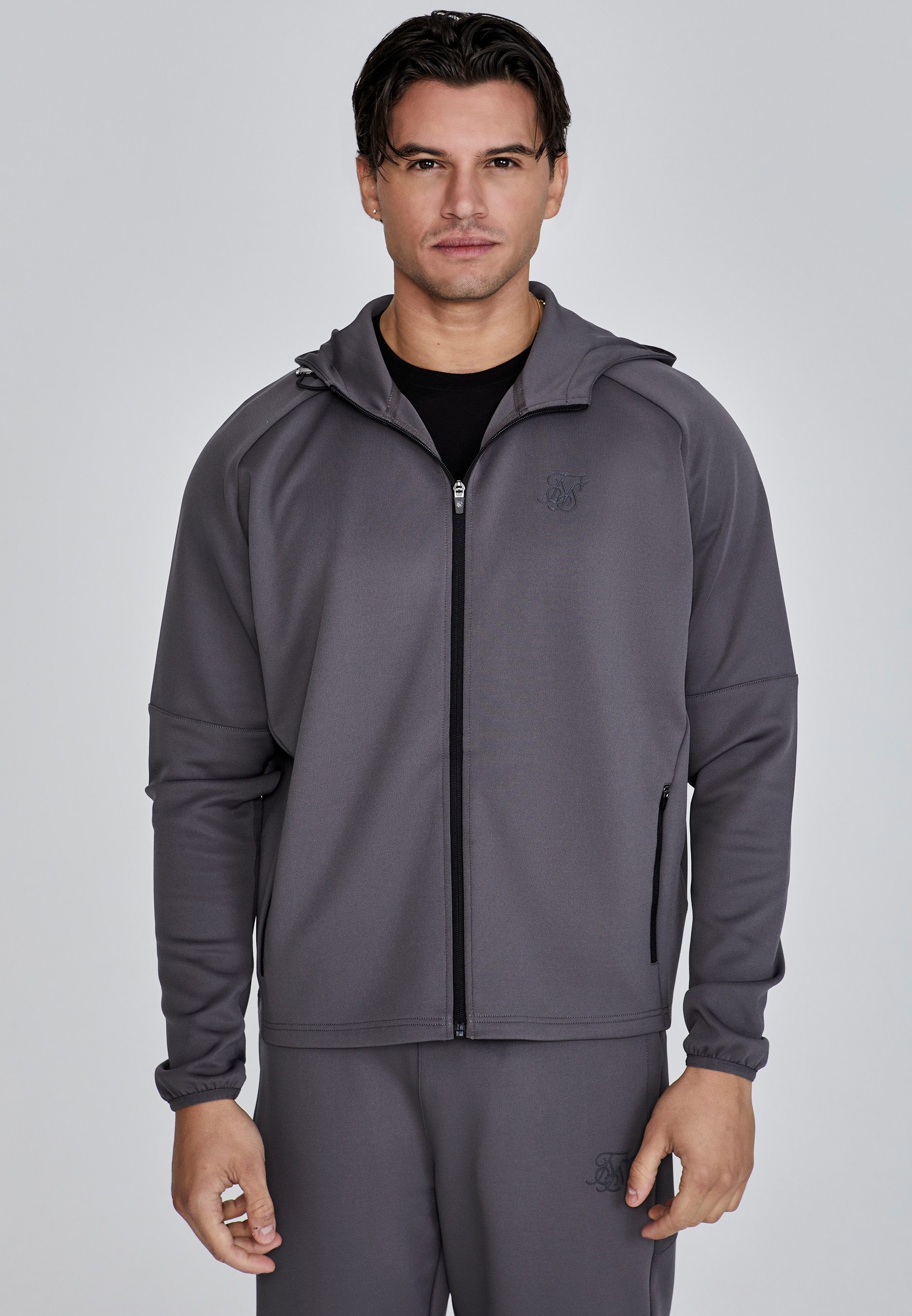 Siksilk Hoodie SikSilk Herren Grauer Full Zip Kapuzenpullover