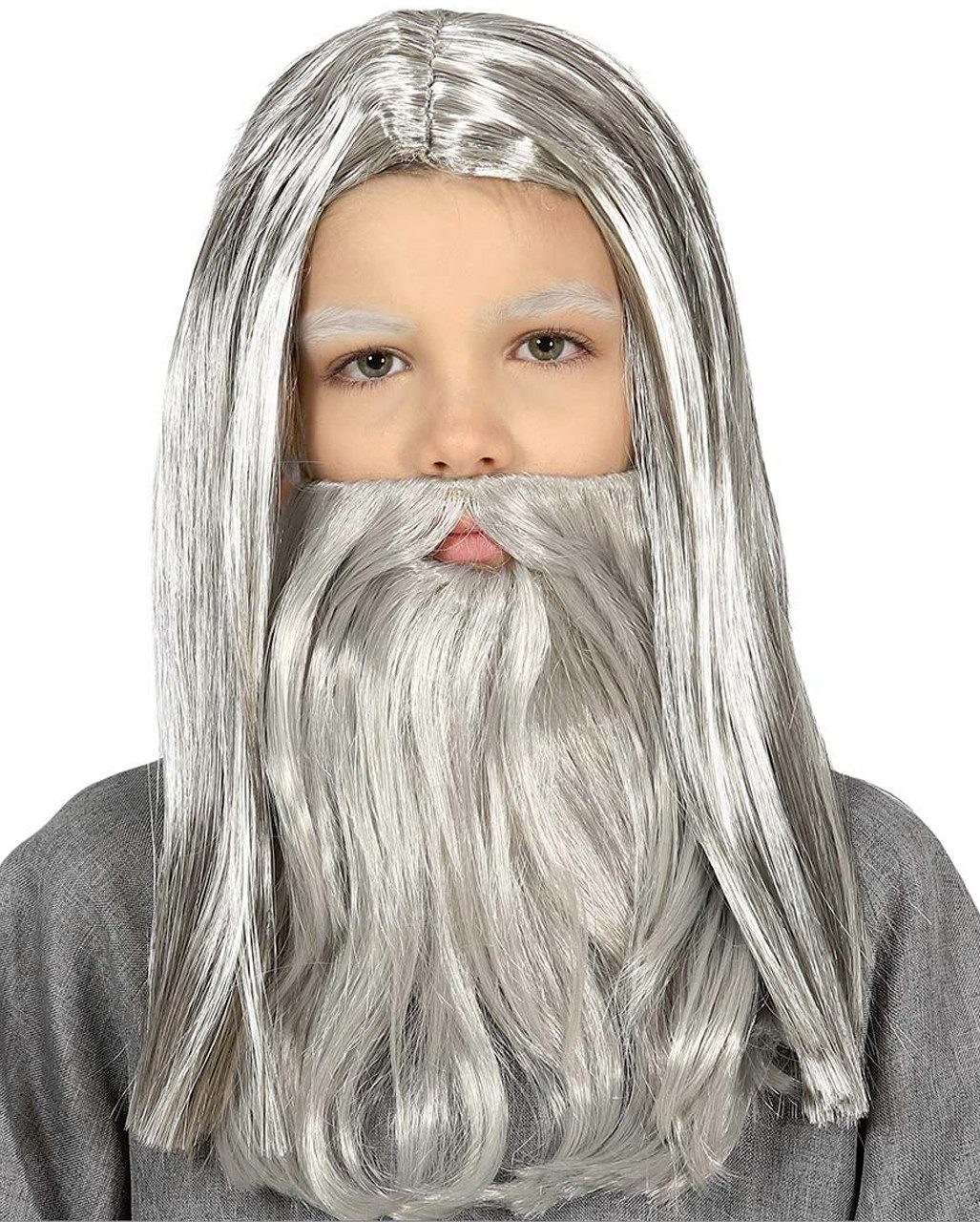 Horror-Shop Kostüm-Perücke Graue Magier Kinderperücke mit Bart für Karneval