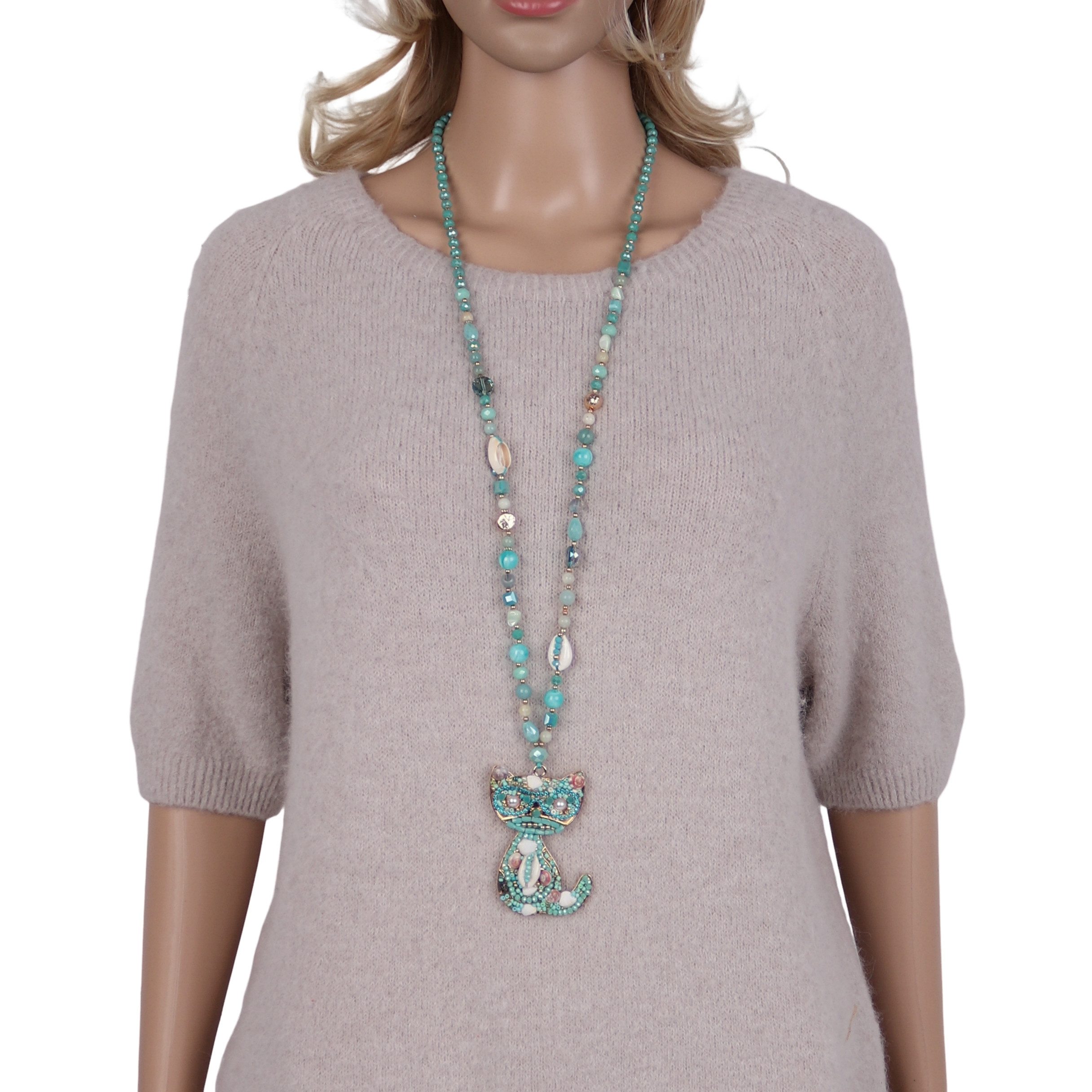 MIRROSI Lange Kette Damen Halskette mit elegantem Anhänger