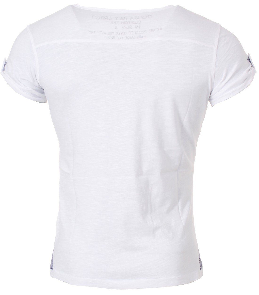 kurzarm Herren T-Shirt vintage MT00023 für Key unifarben button Largo fit Look slim Weiß Knopfleiste mit Arena