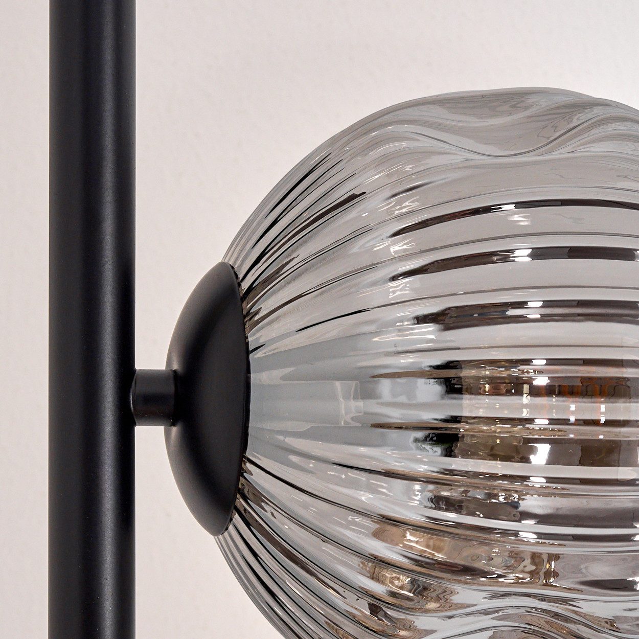 hofstein Stehlampe Stehlampe, Metall/Riffelglas, Schwarz/Rauch/Bernstein/Klar, E14, ohne Leuchtmittel, moderne Stehleuchte, Retro-Design, Ø Schirme 15cm, Fußschalter, 160cm