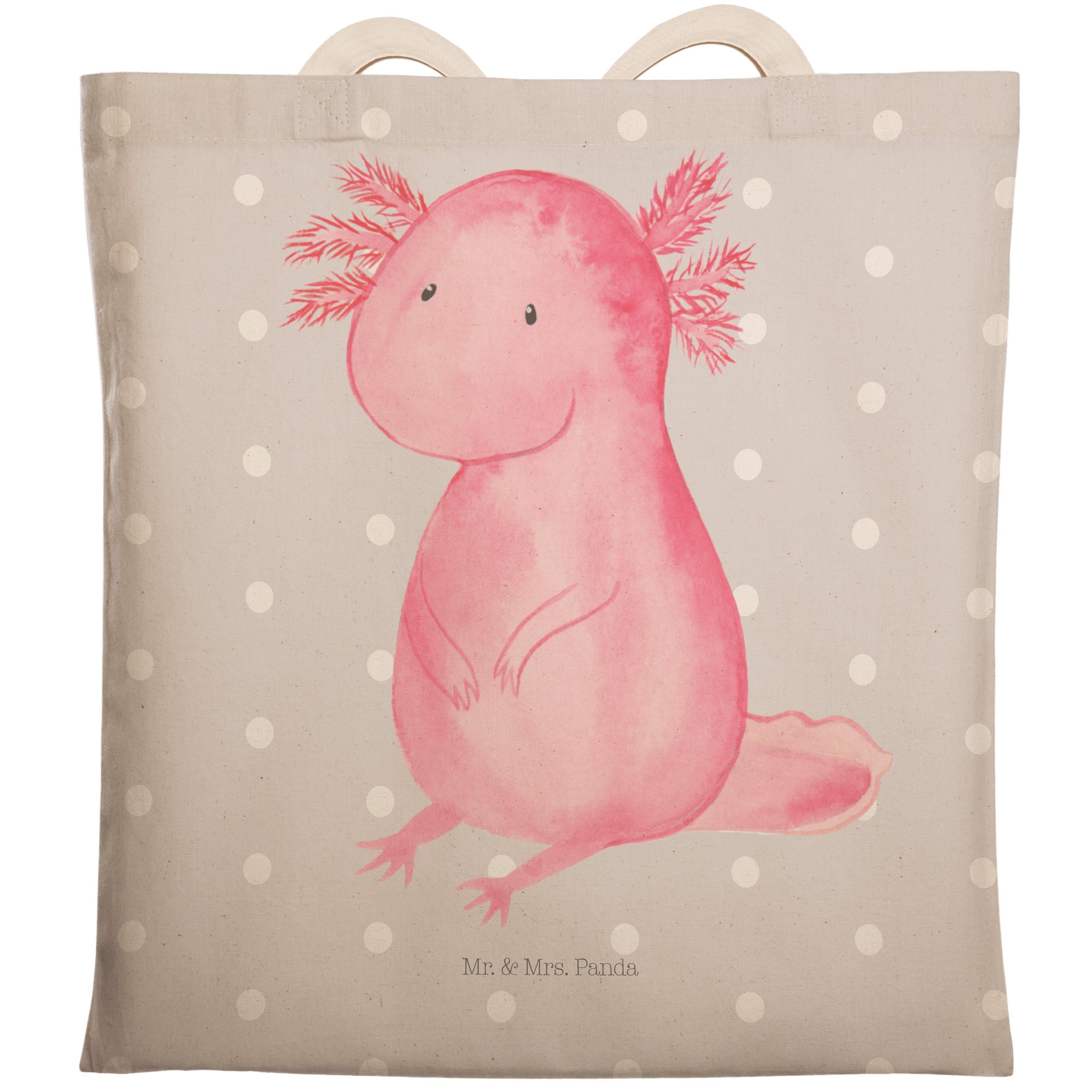 Mr. & Mrs. Panda Tragetasche Axolotl - Grau Pastell - Geschenk, Beuteltasche, Tragetasche, Beutel, (1-tlg)