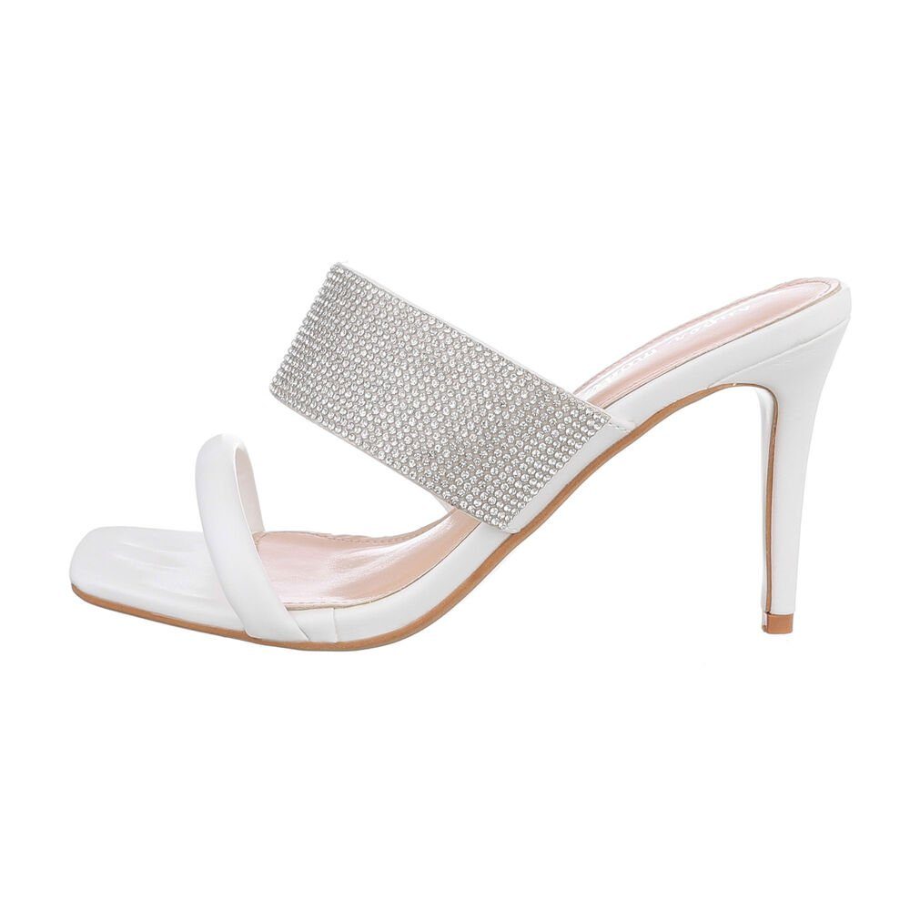 Ital-Design Damen Mules Party & Clubwear Pantolette Pfennig-/Stilettoabsatz Сандалии & Sandaletten in Weiß