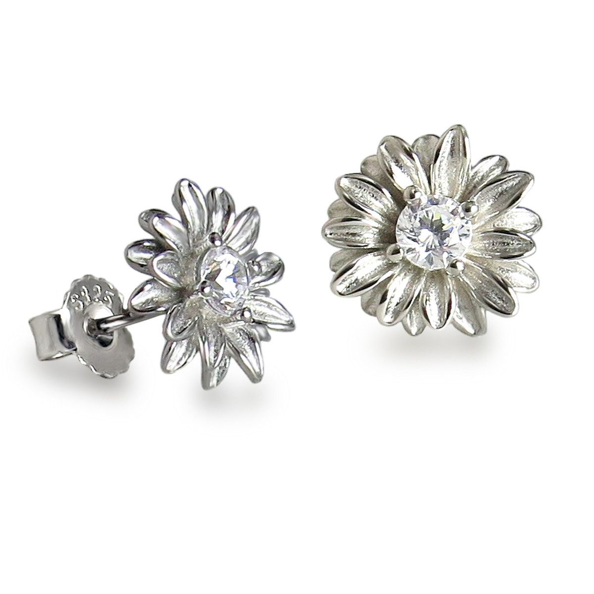 Paar Ohrstecker Ohrringe Blüte 11 mm 925 Silber vergoldet oder silbern mit Zirkonia