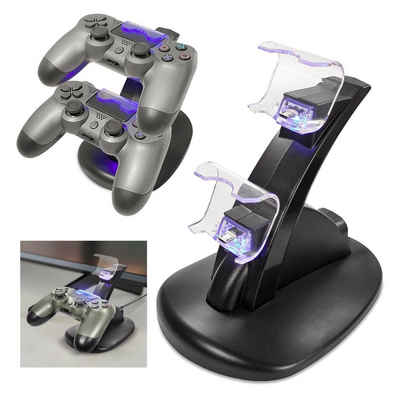 EAXUS Aufladestation Halterung mit LED-Beleuchtung für PlayStation 4 Controller-Ladestation (480,00 mA, 1-tlg., modernes Design, Stromversorgung per USB direkt über Konsole)