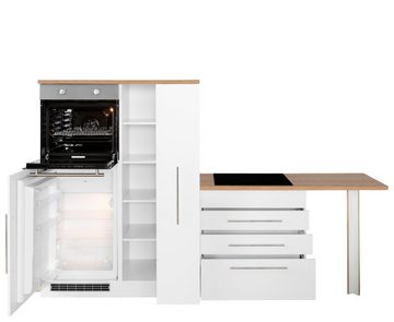 Kochstation Winkelküche KS-Samos, mit E-Geräten, Stellbreite 260 x 270 cm mit Stangengriffen aus Metall