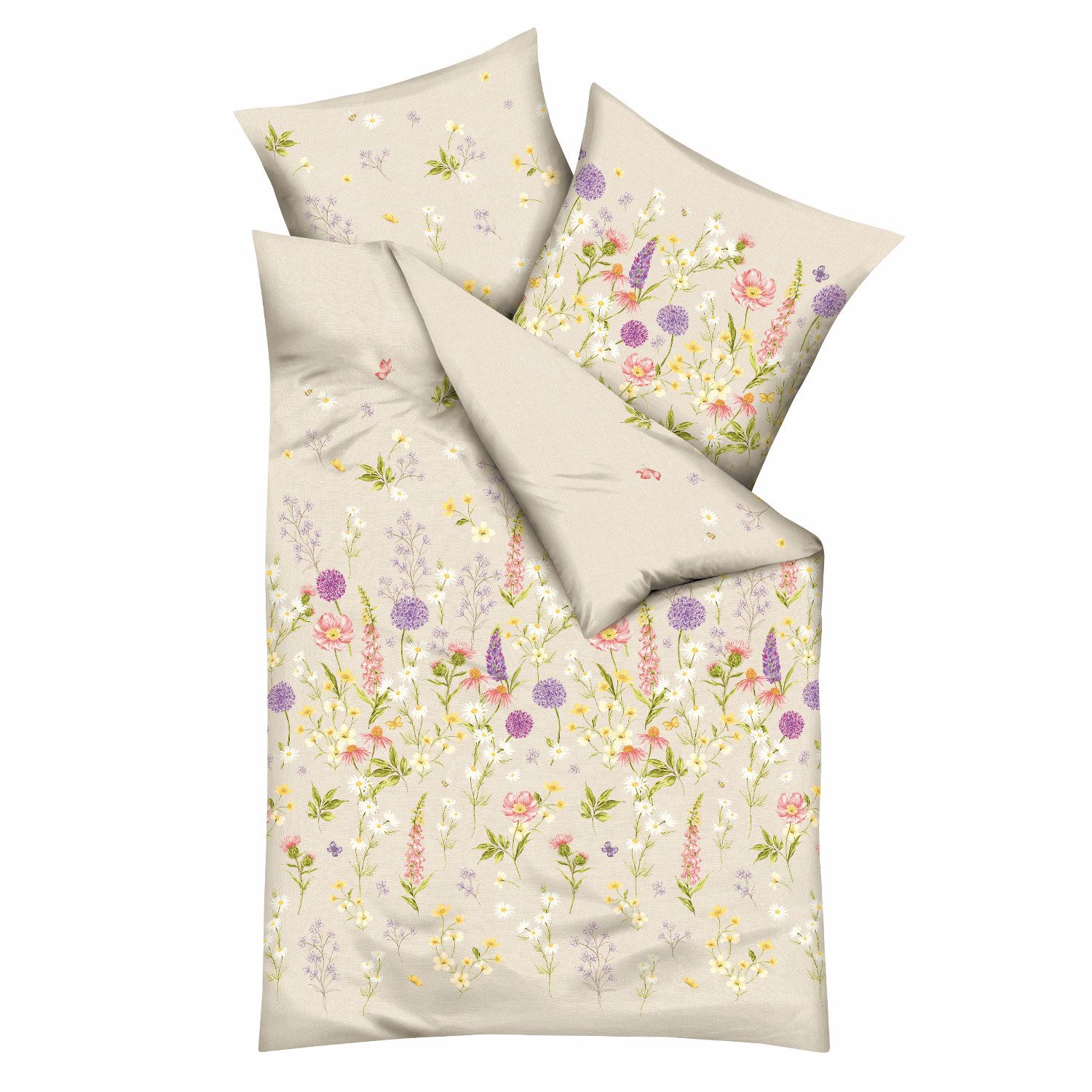 Kaeppel Bettwäsche Bettwäsche Kaeppel Satin 300-56 Wiesenblümchen creme 135x200, Mako- Satin, 2 teilig