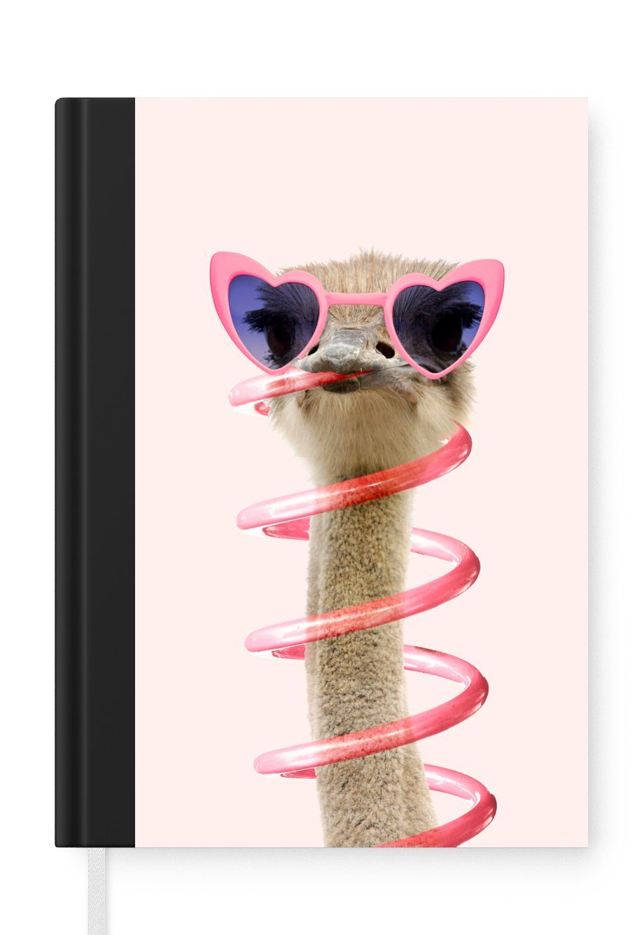 MuchoWow Notizbuch Strauß - Sonnenbrille - Rosa - Tiere, Journal, Merkzettel, Tagebuch, Notizheft, A5, 98 Seiten, Haushaltsbuch