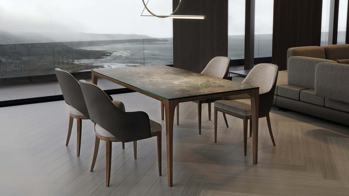 Esstisch Glasplatte Tisch mit Luxus Casa High - Optik Padrino Esszimmer Edelstein Esstisch Class Halb in Designer