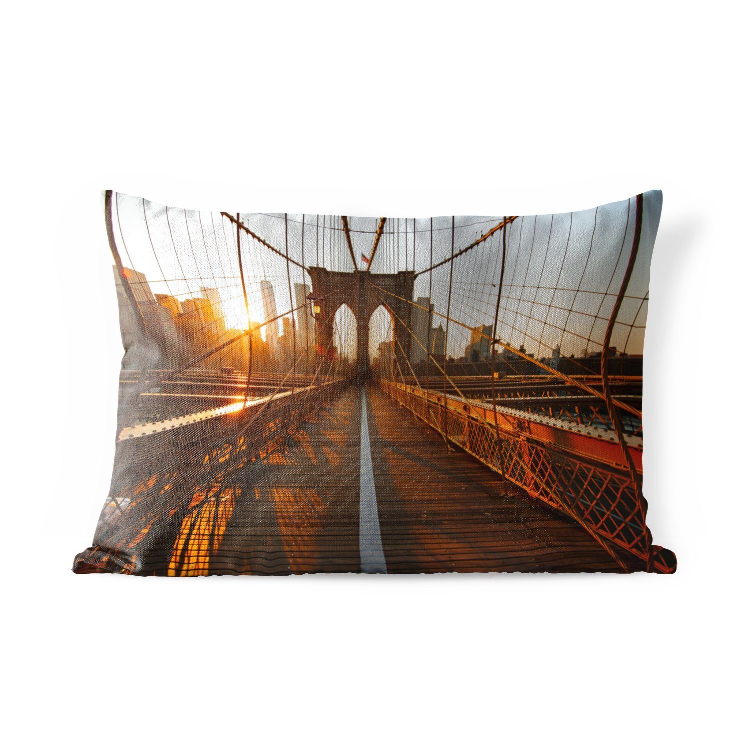 MuchoWow Dekokissen Brooklyn Bridge in New York bei Sonnenuntergang, Outdoor-Dekorationskissen, Polyester, Dekokissenbezug, Kissenhülle
