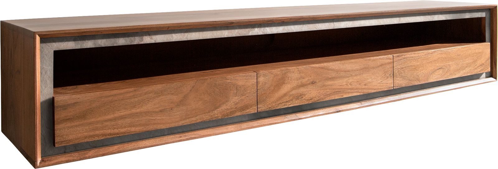 DELIFE Lowboard Stonegrace, Akazie Braun Steinfurnier 175 cm 3 Schubladen 1 Fach Schwebend