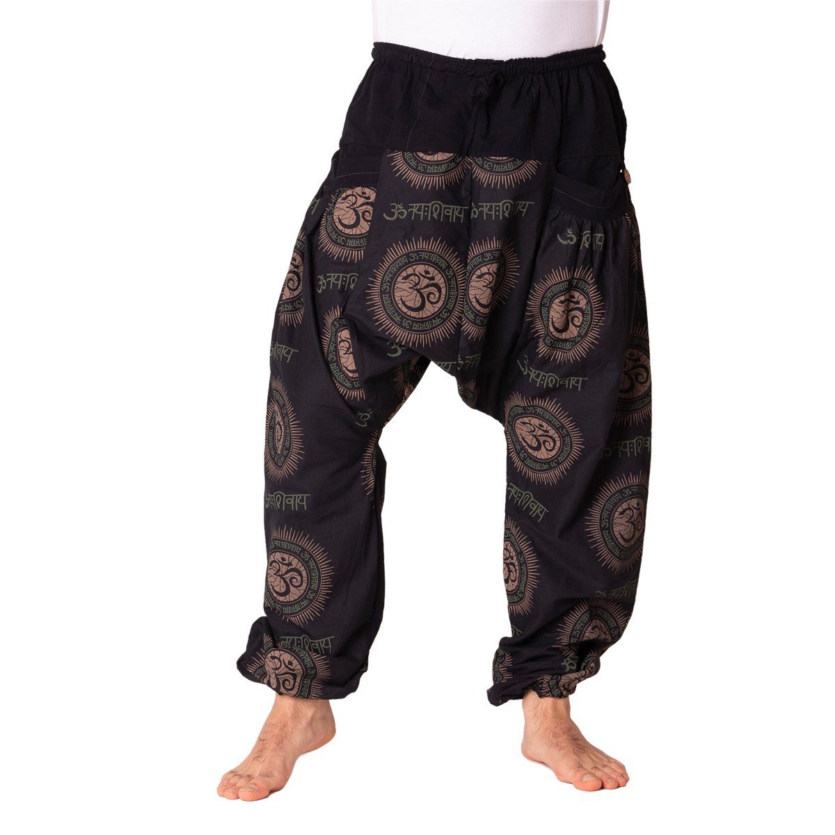 100% Chillhose schwarz und Baumwolle aus stonewashed im mit Taschen Boho-Hose Freizeithose geschnittene locker Wellnesshose Damen Herren PANASIAM für Aladin-Style Om