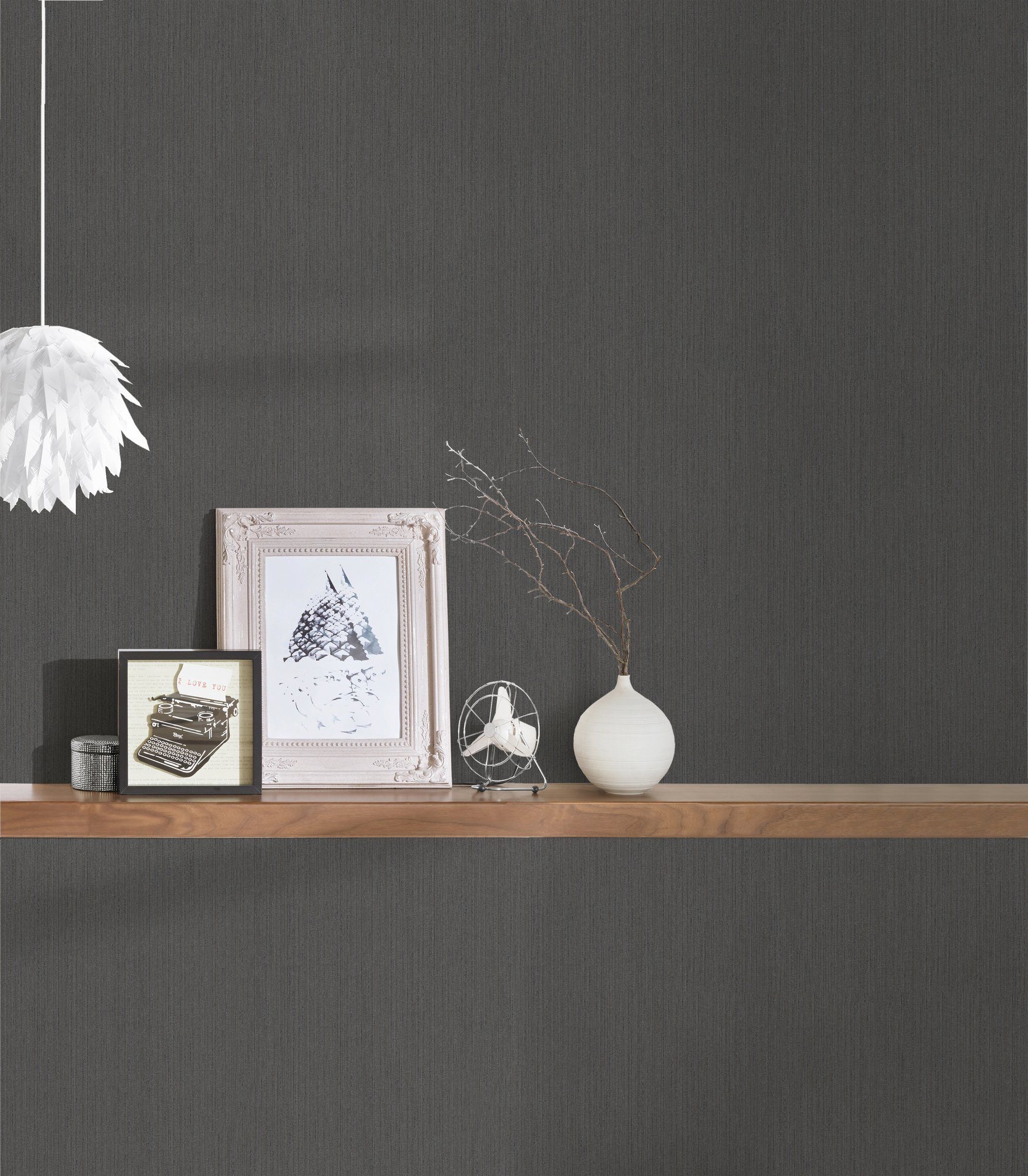Einfarbig Tapete schwarz/grau Textiltapete Paper Tessuto, einfarbig, Architects samtig, Uni