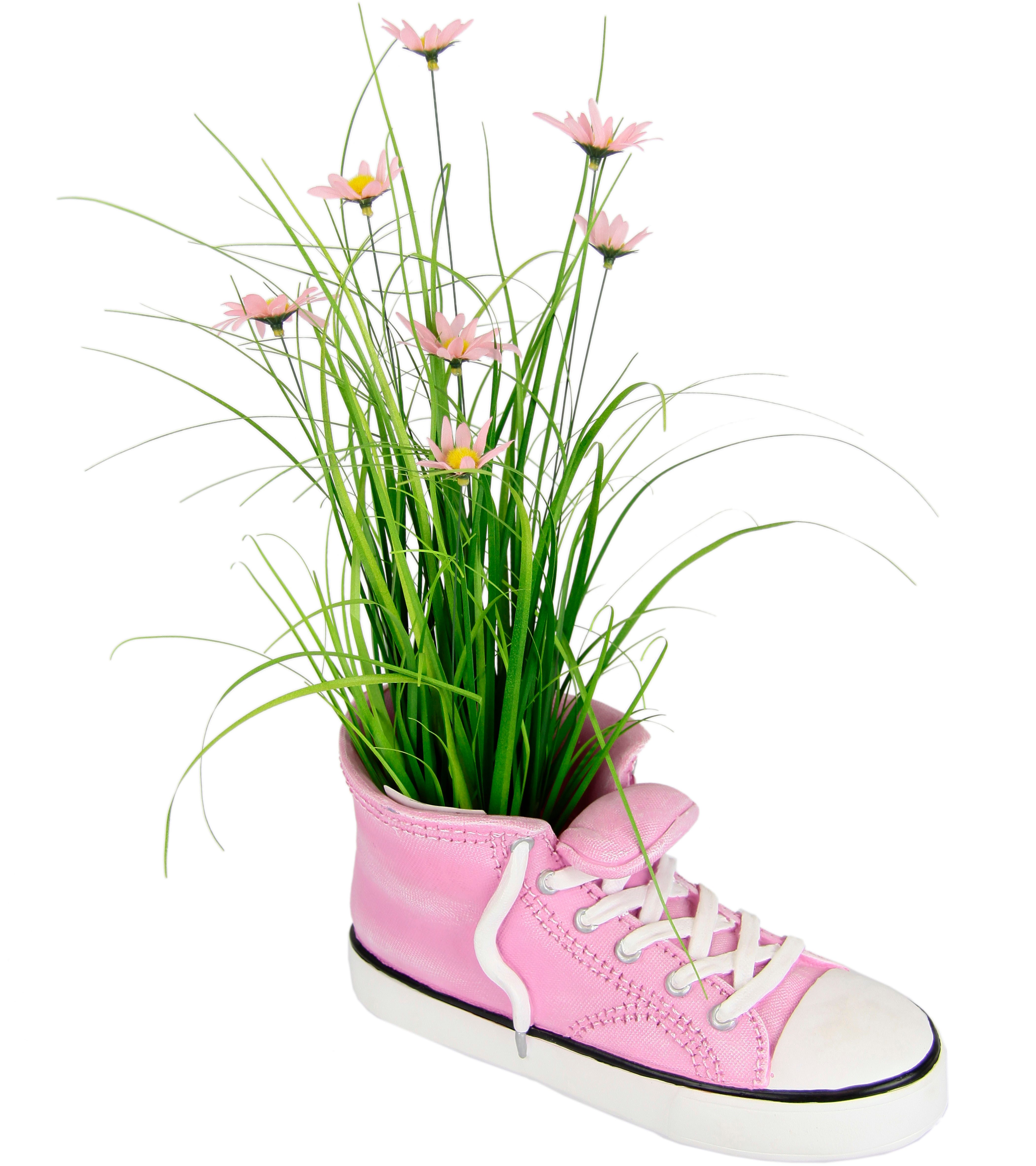 Kunstblume Grasbusch mit Margeriten im Turnschuh, günstig online kaufen