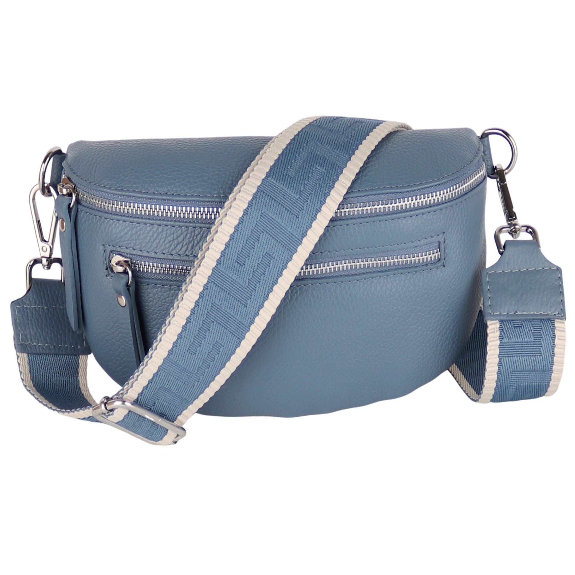 MIRROSI Bauchtasche Damen, Echtleder, Leder, Made in Italy, Umhängetasche, Brusttasche, (Schultertasche für jeden Anlass (1 Tasche & 2 Gurt), Mit zwei Reißverschlüssen, (ca.27x14x8cm), Crossbody Bag, gemusterten& verstellbaren Schulterriemen