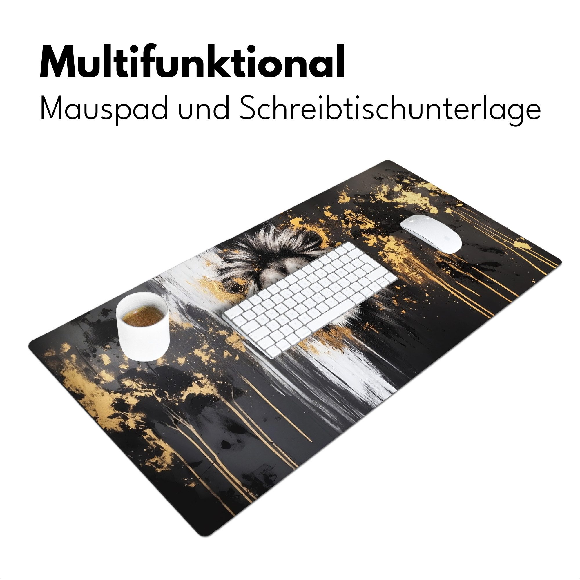 MuchoWow Gaming Mauspad Löwe - Porträt - Farbkleckse - Grau (1-St), Gaming Mauspad XXL, Schreibtischunterlage, Desk Mat Groß, 80x40 cm