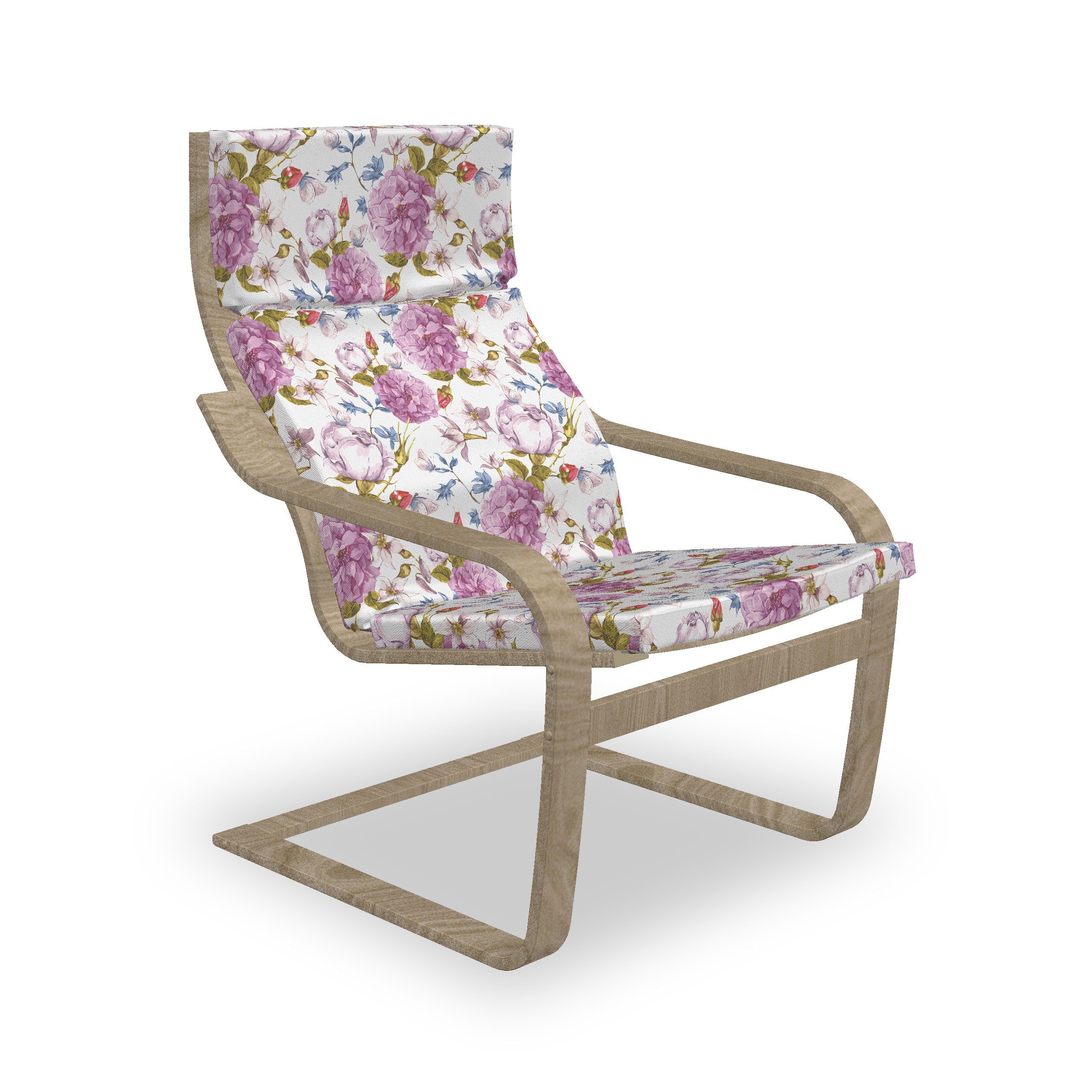 Blume Reißverschluss, Natur Abakuhaus Retro Pastelltönen Sitzkissen und in mit Stuhlkissen Stuhlkissen Hakenschlaufe mit
