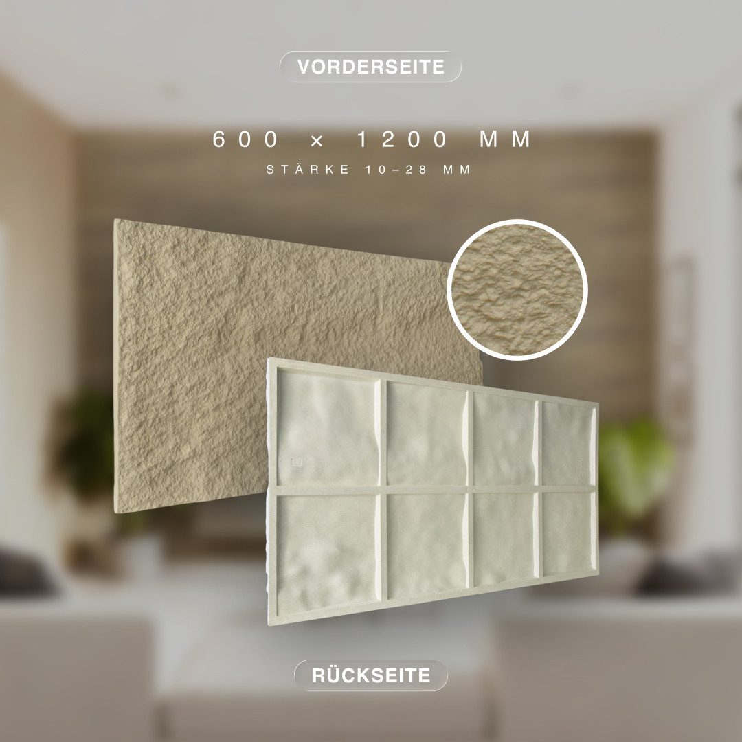 Hexim Wandpaneel, (Steinoptik Felsen Platten 1 Stück 120x60cm PU Wandverkleidung 0,73 m² 3D Paneele Bruchstein Stone Dekor Wandpaneele Wanddeko Steinplatte Felswand Wohnzimmer Innenwand (A002-15 Beige)