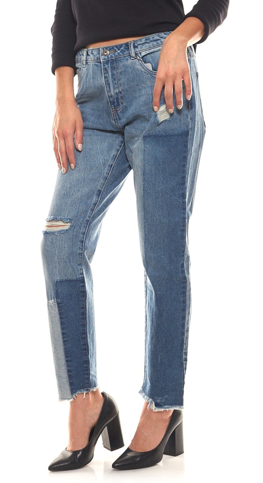 Only Destroyed-Jeans »ONLY Hose ausgefranste Damen Destroyed-Jeans in  Patch-Optik Lima Denim Hellblau« online kaufen | OTTO