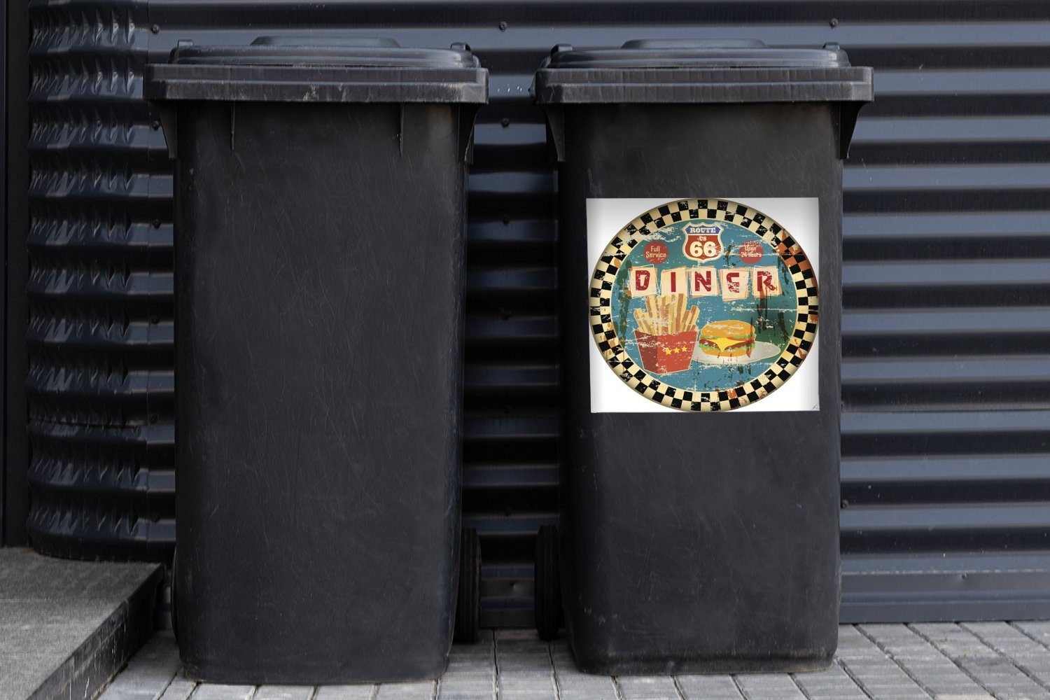 Abfalbehälter Sticker, Lebensmittel Container, - St), - Zeichnung Wandsticker Vintage (1 Mülleimer-aufkleber, Mülltonne, MuchoWow - Amerika