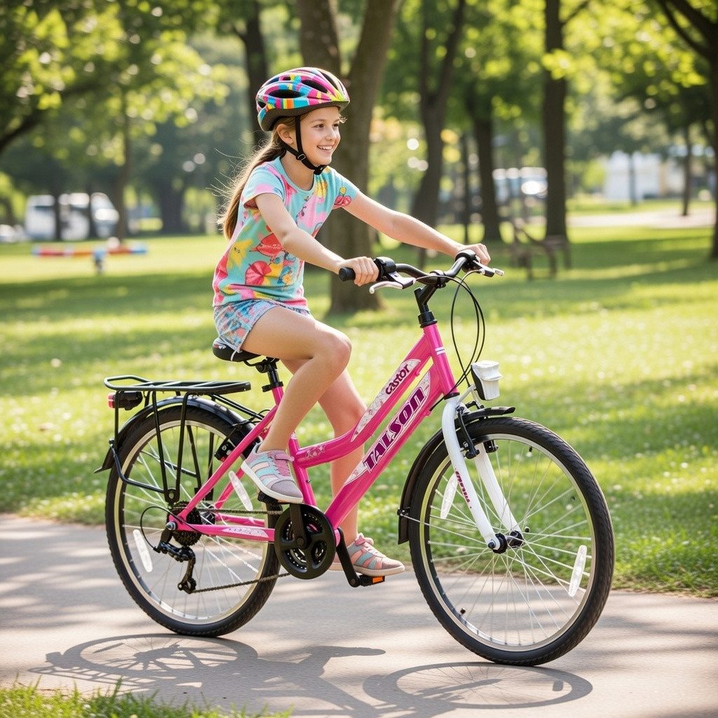 Talson Kinderfahrrad 24 Zoll Cityrad, 21 Gang Shimano, Kettenschaltung, mit Beleuchtung nach StVZO und Gepäckträger Rosa – Bild 5 von 5