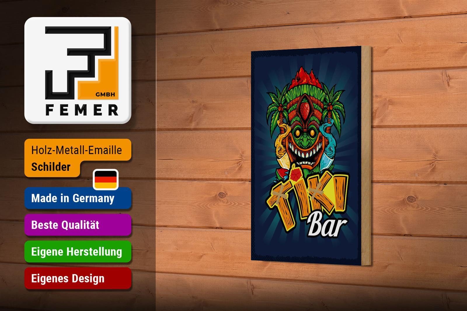 Femer GmbH Holzbild Hinweis 12x18 cm Tiki Bar buntes, (1 St), Glatte Holzfaserplatte (MDF), vorn beschichtet