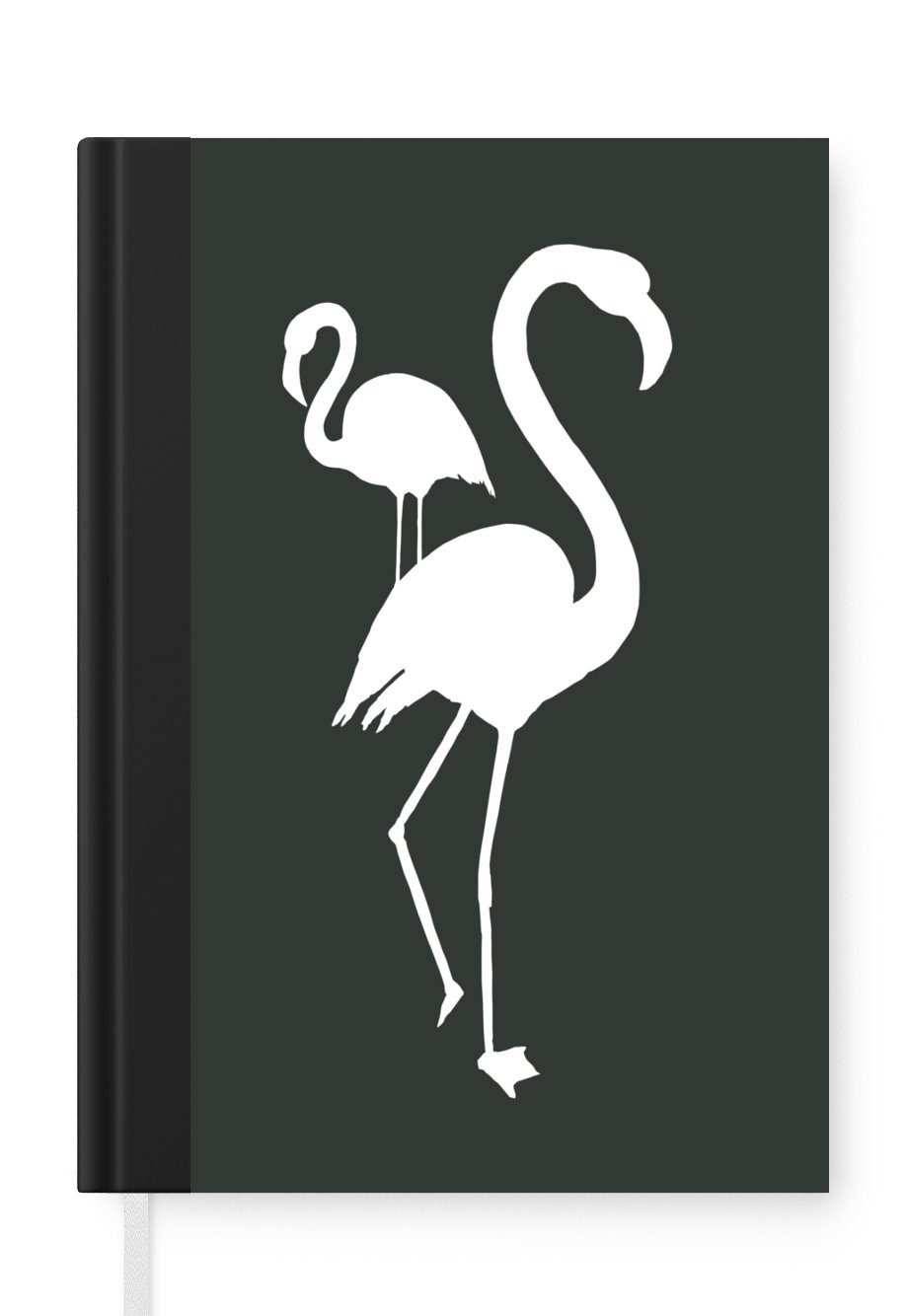 MuchoWow Notizbuch Illustration - Flamingo - Weiß, Journal, Merkzettel, Tagebuch, Notizheft, A5, 98 Seiten, Haushaltsbuch