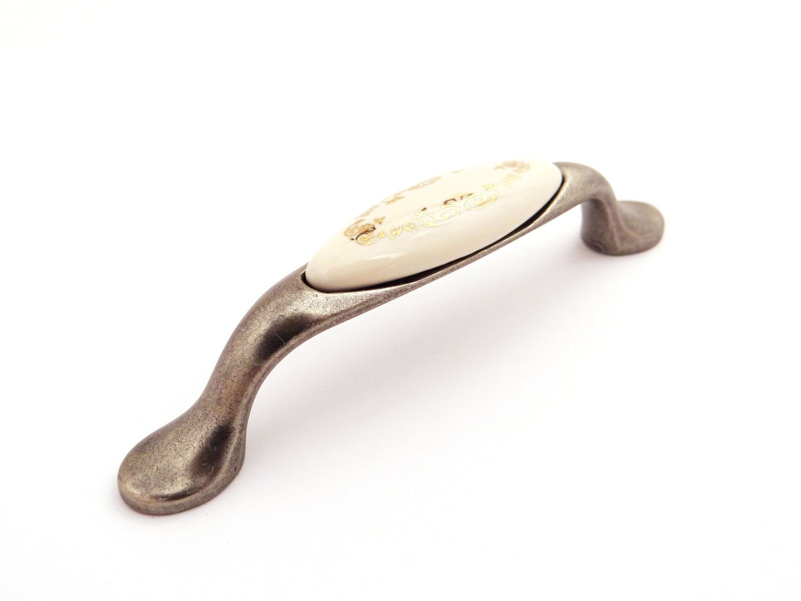 Möbelgriff Porzellangriff VENUS Silber Antik / Cremefarbig BA 96 mm