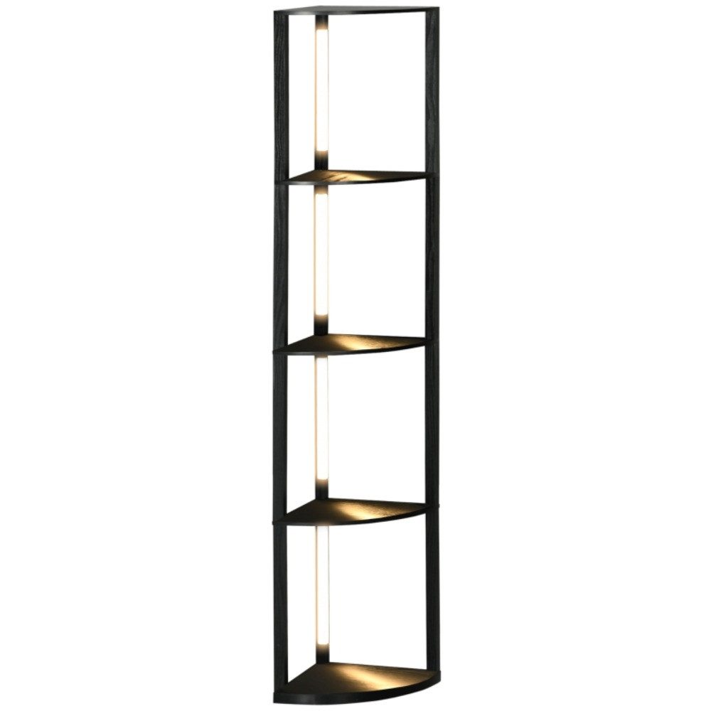MIBODE Lampenschirm LED Stehleuchte 4 Ablagen E27 24W 3 Lichtfarben Schwarz