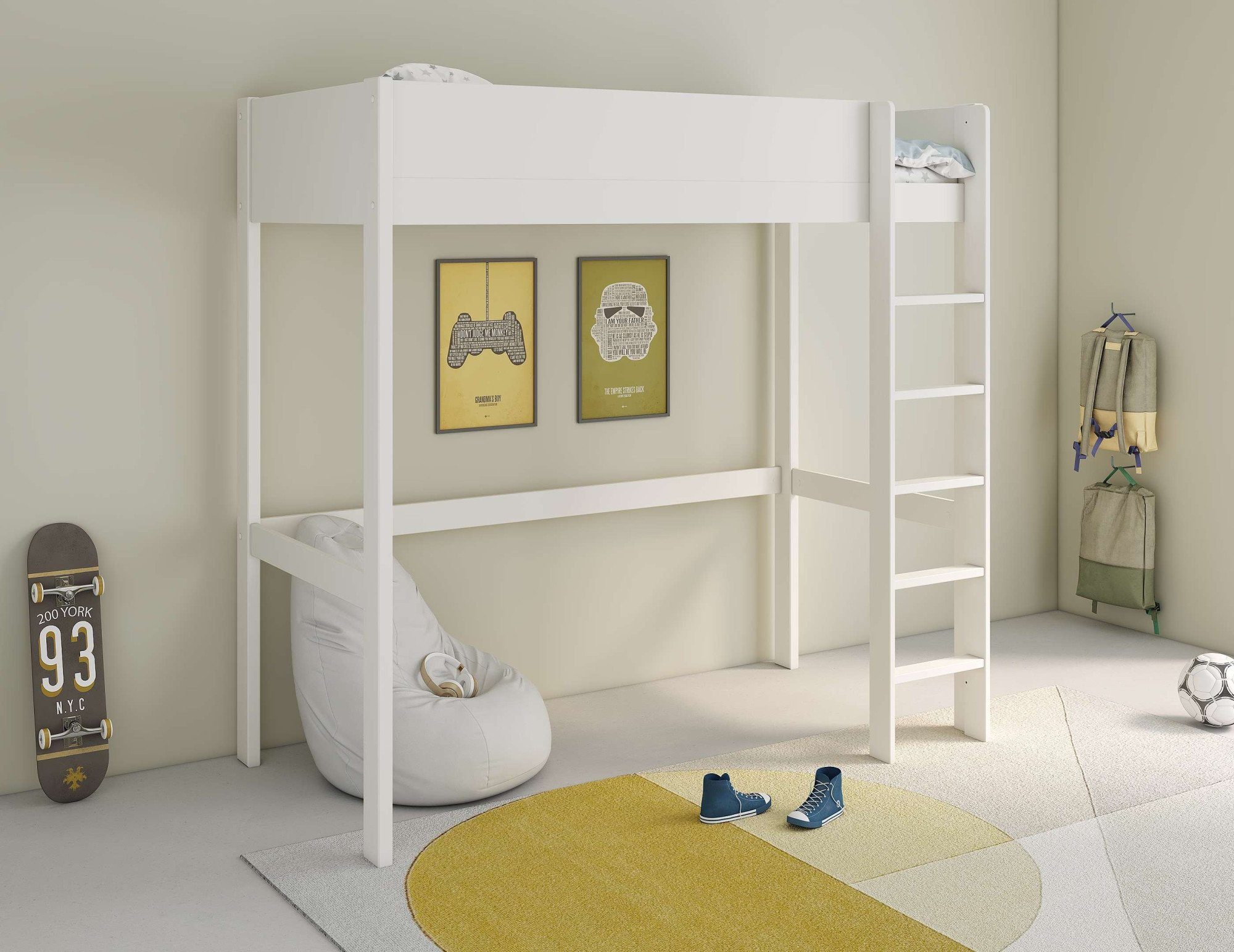 Hochbett TIPO, Topseller, Kinderbett, Leiter links oder rechts montierbar