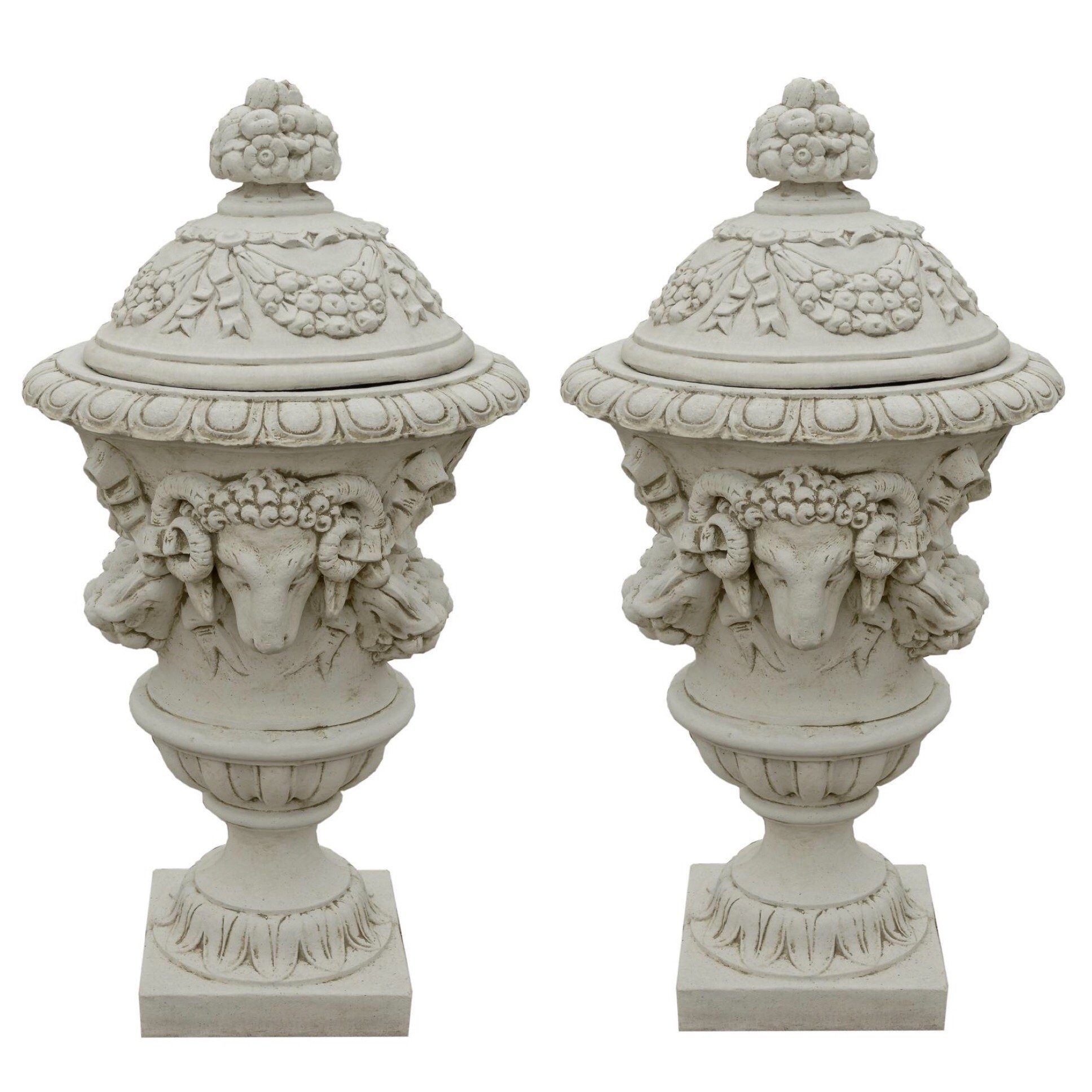 Antikes Wohndesign Pflanzschale 2 x Amphorenvase Steinvase Blumenkübel Pflanzkübel Amphore Vase Pflanz