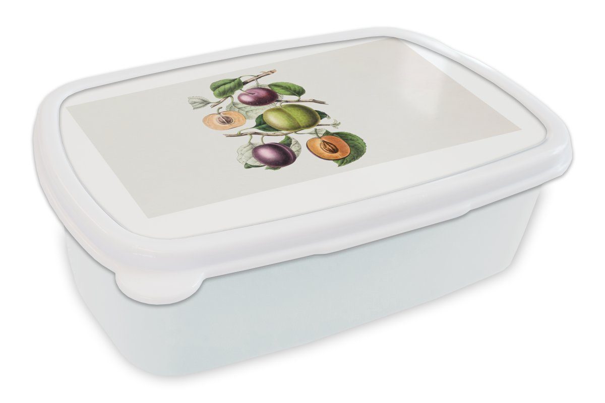 MuchoWow Lunchbox Lebensmittel - Obst - Pfirsich, Kunststoff, (2-tlg), Brotbox für Kinder und Erwachsene, Brotdose, für Jungs und Mädchen weiß