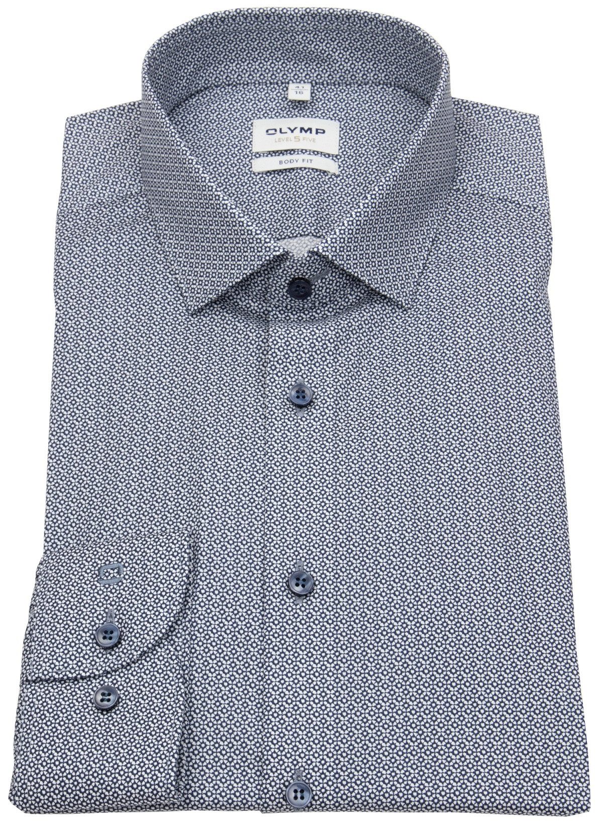 OLYMP Langarmhemd Level 5 stark tailliert Kentkragen Kontrastknöpfe