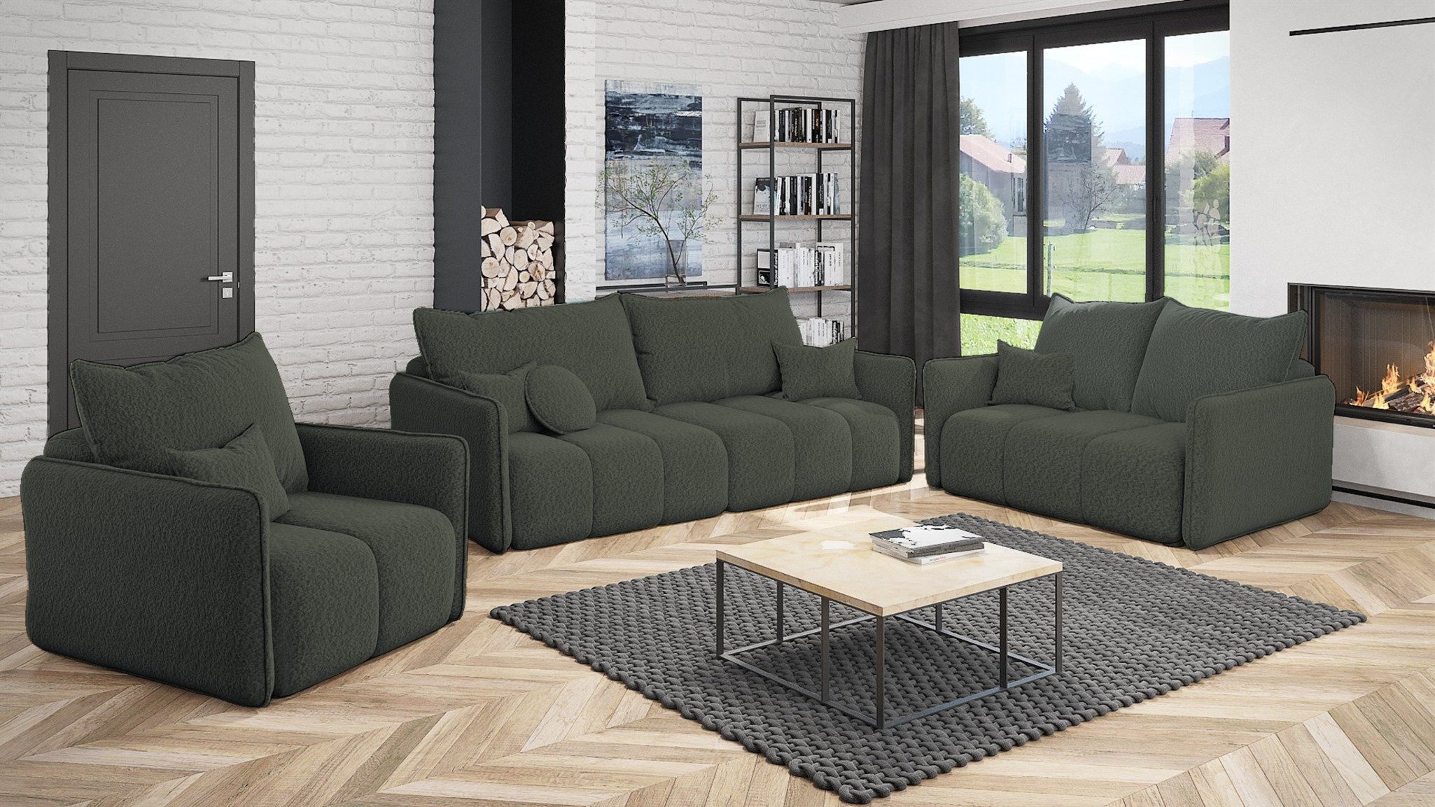 Fun Möbel Polstergarnitur Sofa-Set FUN AITOR 3-2-1 Sofagarnitur in Stoff Abriamo, (3-tlg), 3-Sitzer mit Schlaffunktion, Couchgarnitur