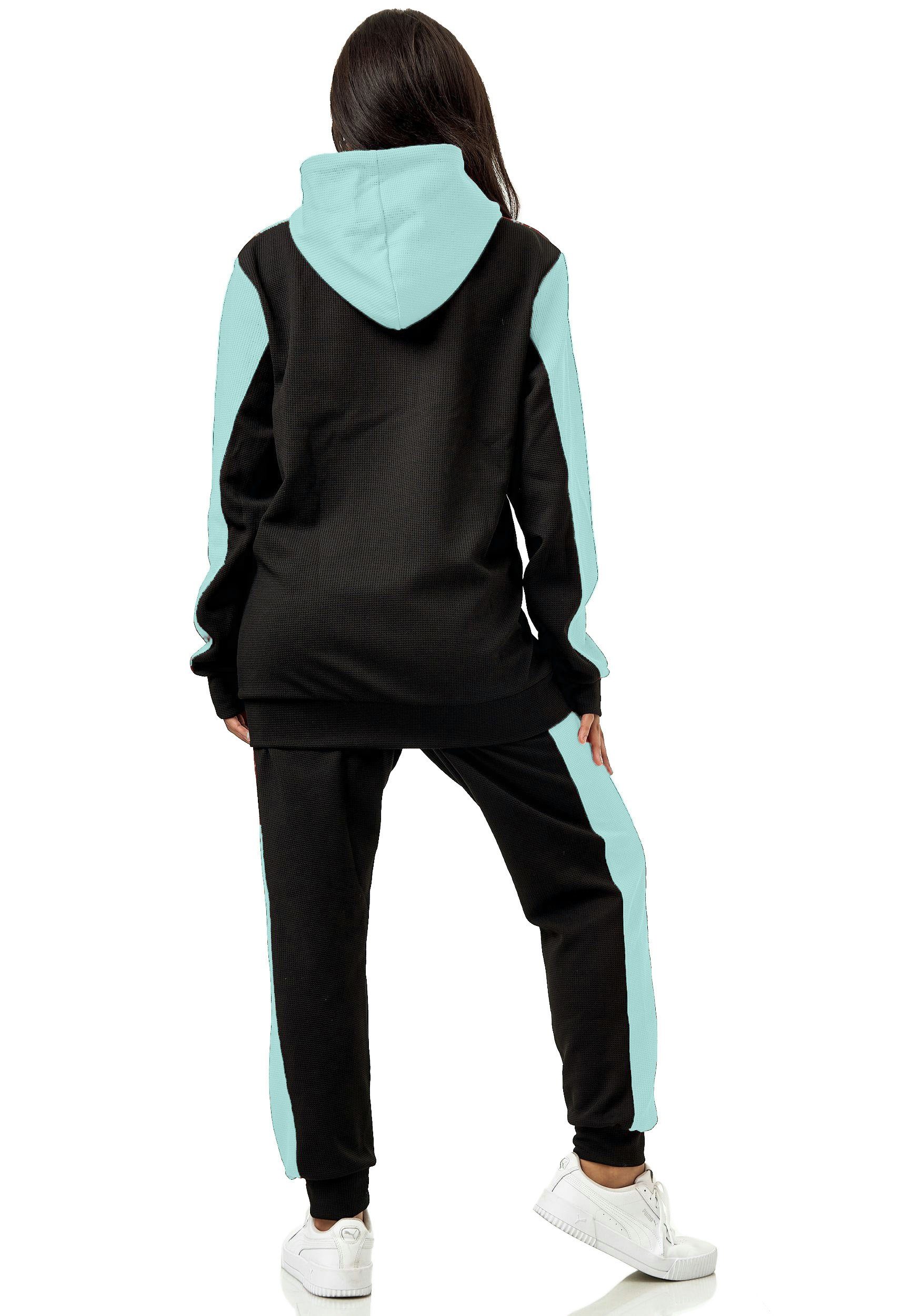 L.gonline Freizeitanzug Damen Trainingsanzug, Jogginganzug mit Kapuzenjacke, 0986 (Kapuzenjacke mit Reißverschluss, Hose, 2-tlg), Fitness Freizeit Casual