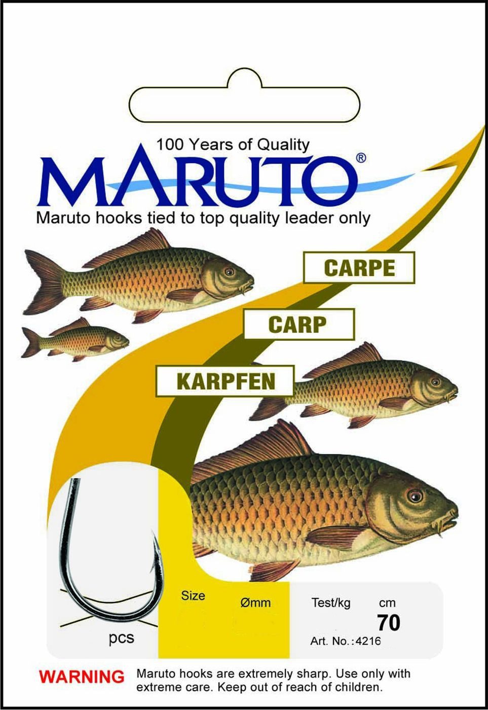 Karpfenhaken Maruto Karpfenhaken gebunden 70cm Vorfach