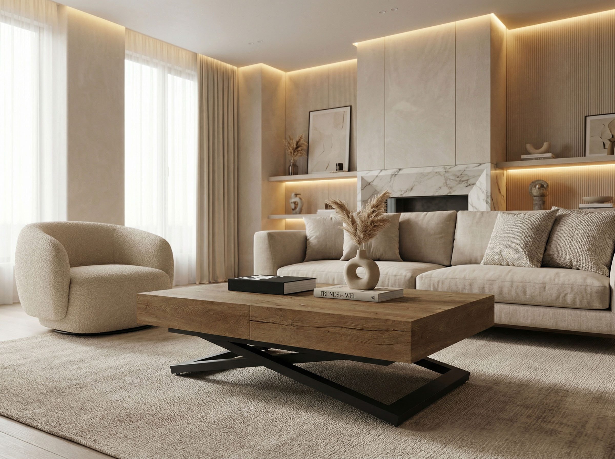 WFL GROUP Couchtisch Cavetta U (erhältlich in einer Größe – 120x80x27-76 cm günstig online kaufen